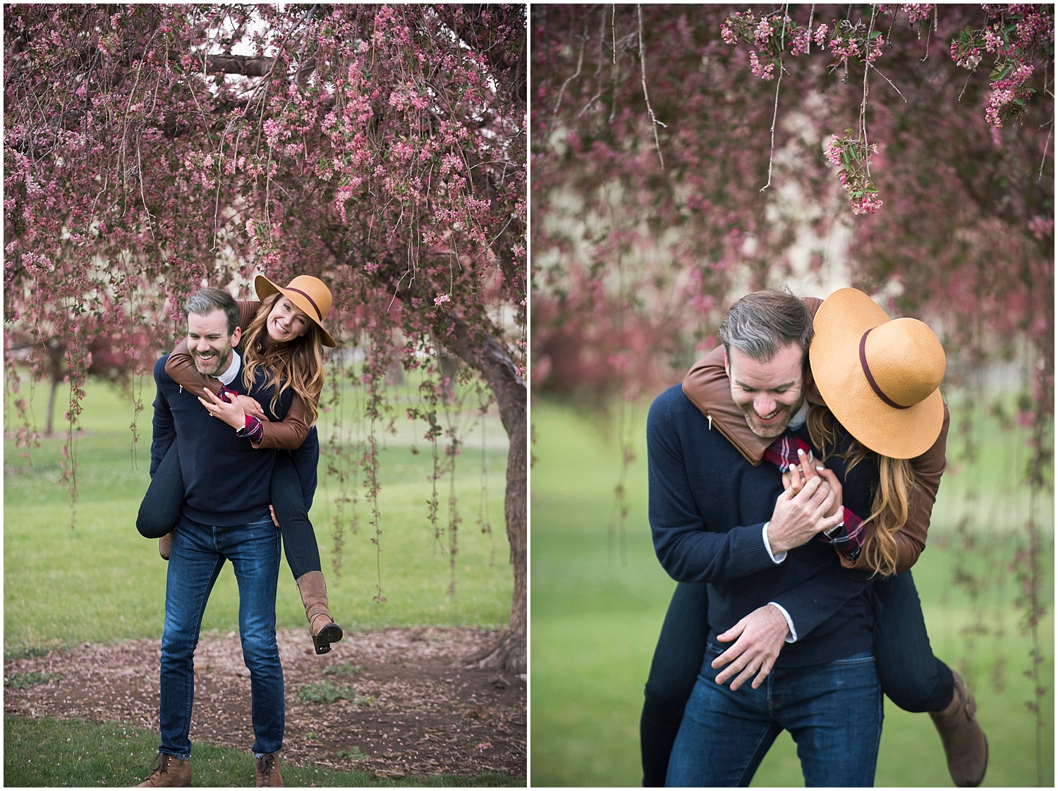 Cherry Blossom Engagement Photos Country
