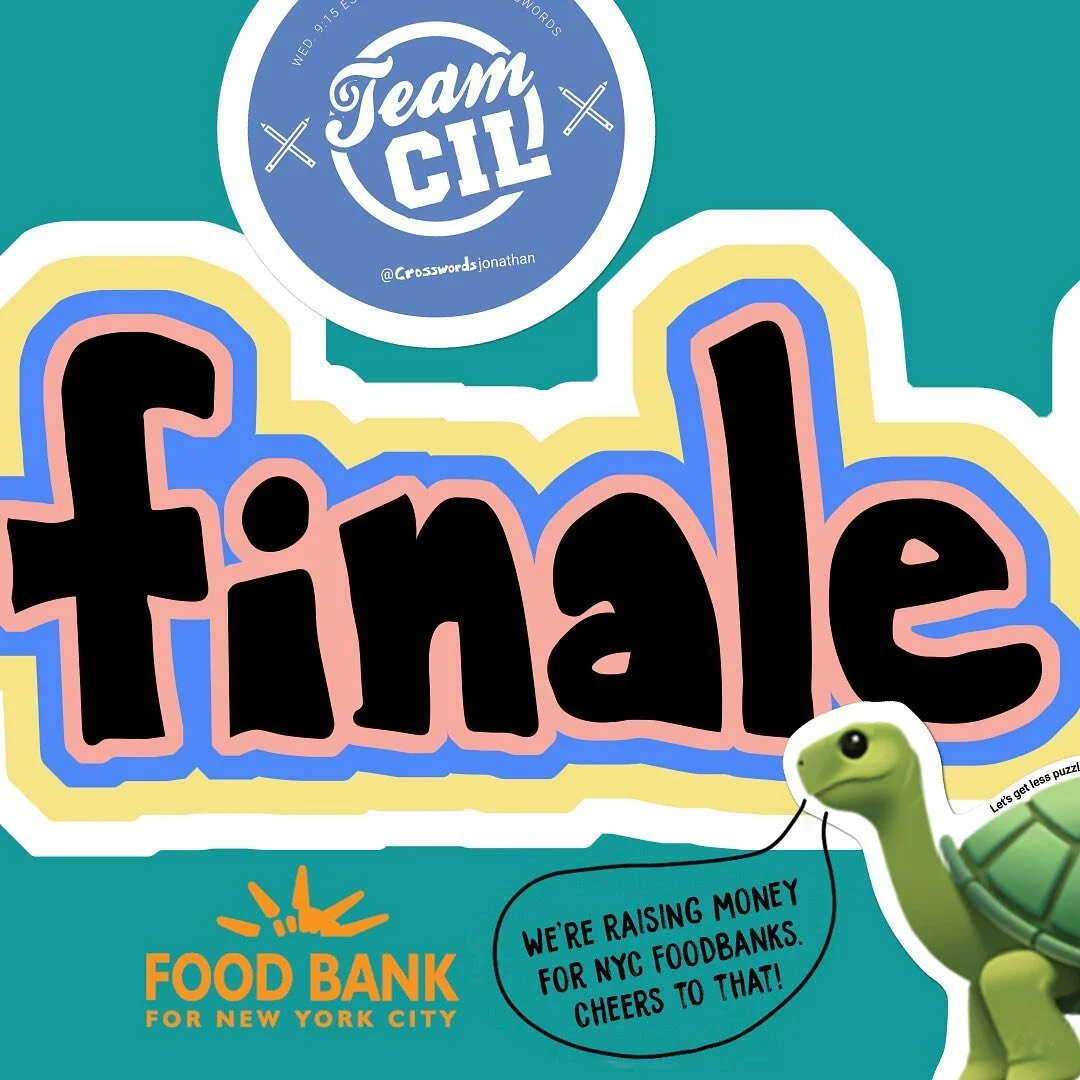 Clue:
Four letter word for what it&rsquo;s going down for?
Answer: (REAL)

Come crossword and raise some funds for @foodbank4nyc  Wednesday night at 9:15 EST #XWJOWSZNFINALE