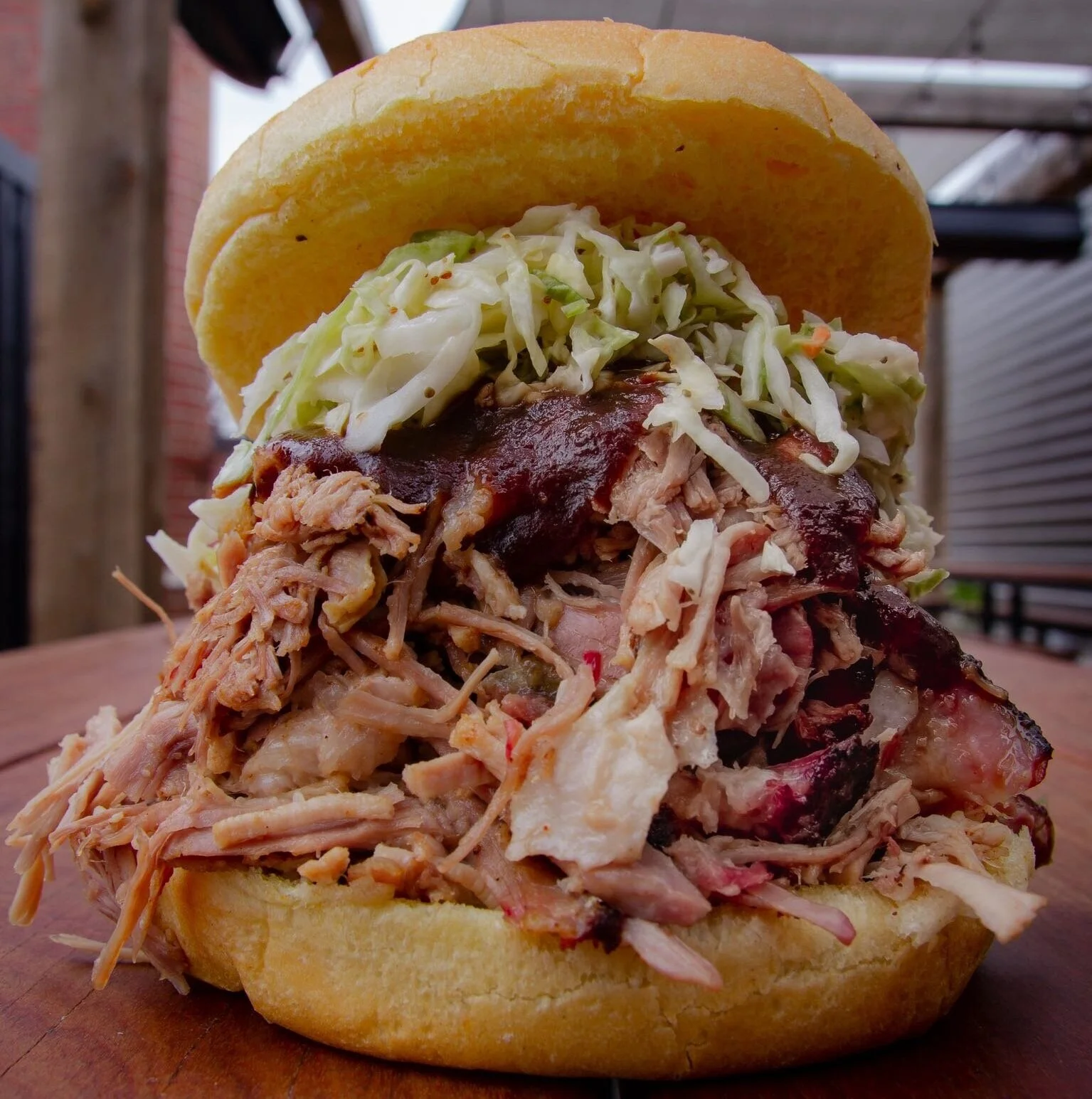 “Bear Sized Pulled Pork Sandwich with cole slaw