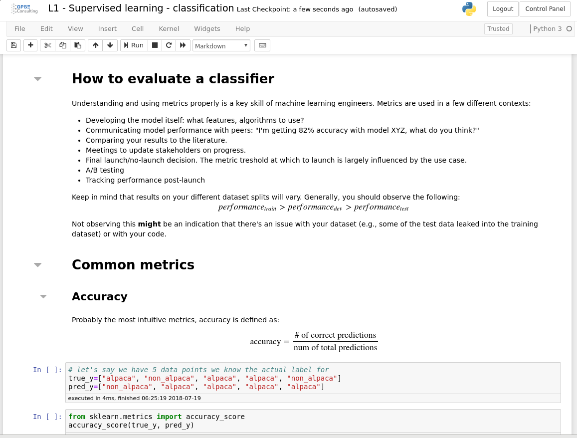 Sample of a lecture on supervised learning