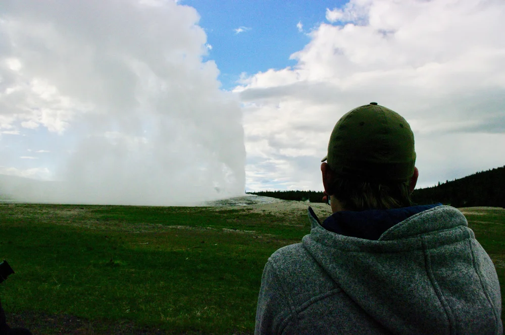 Ike watching Old Faithful