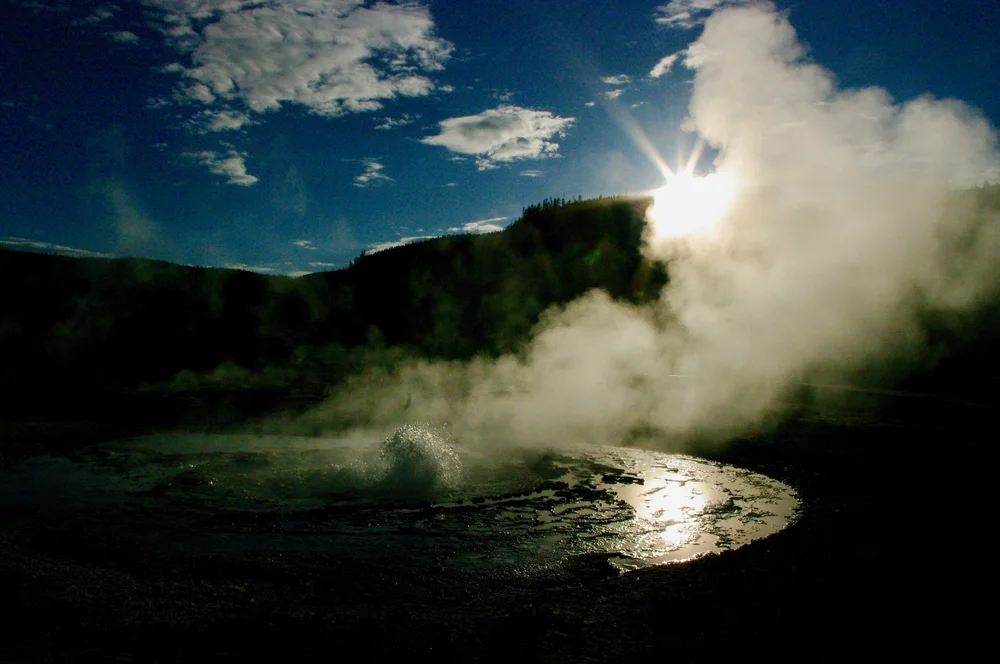 Sun setting over Jewel Geyser