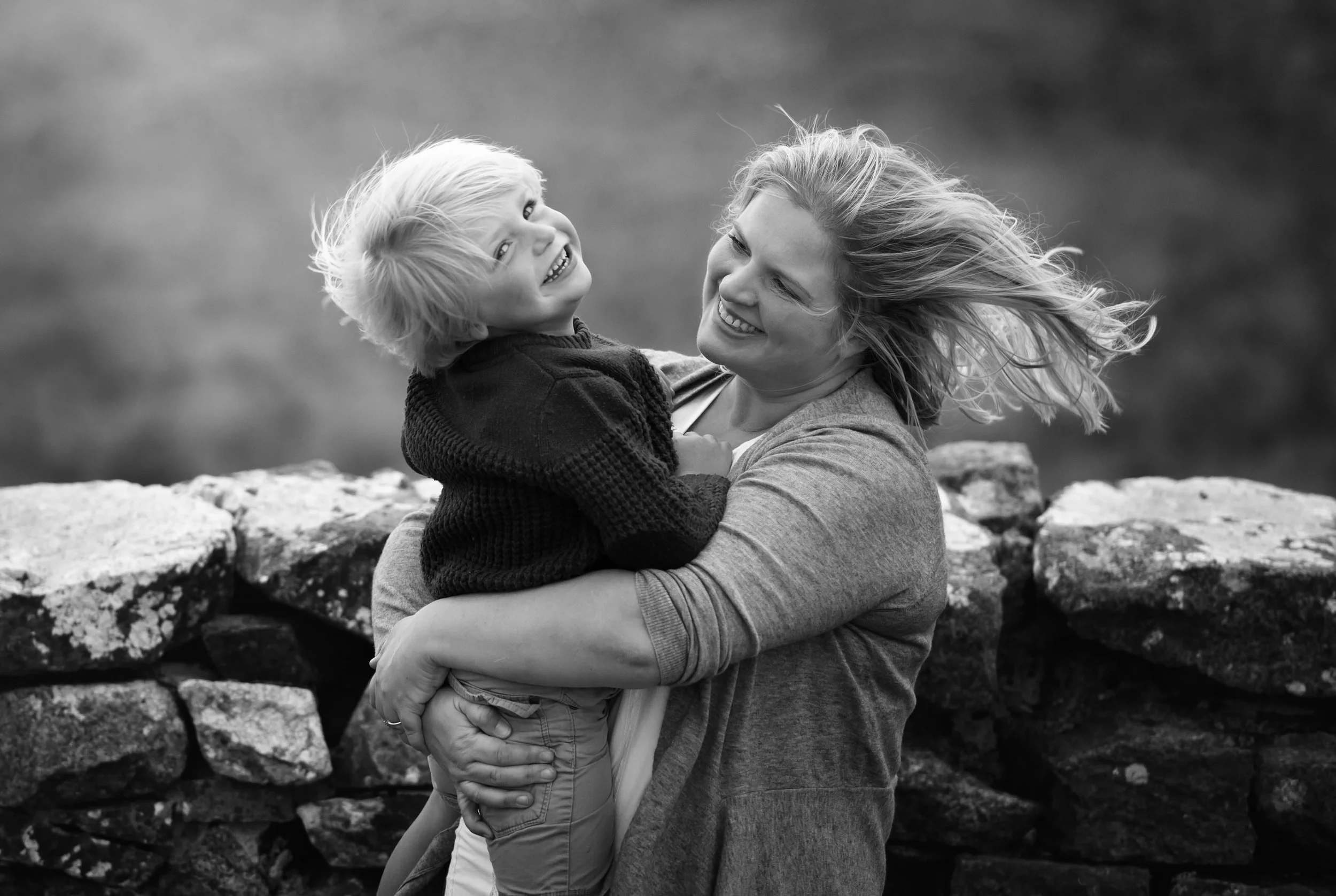 Jersey photographer: mum and boy in storm at St Ouens