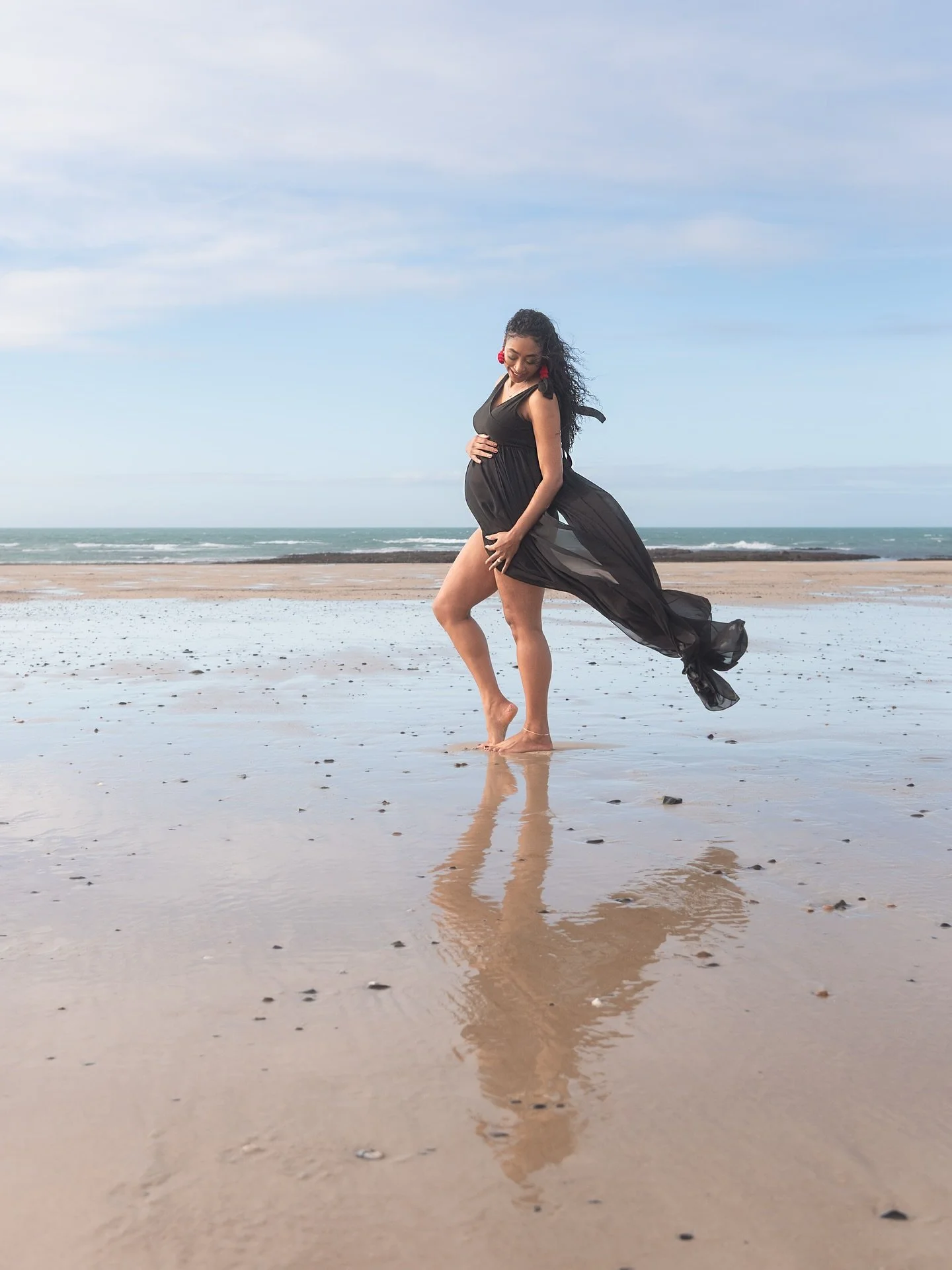 Stunning Zaneta, looking empowered and beautiful on her autumn morning maternity shoot. They had a surprise gender reveal at the end of the shoot - the wind was blowing so strong that day we had to chase the coloured petals down the beach! Cue lots o