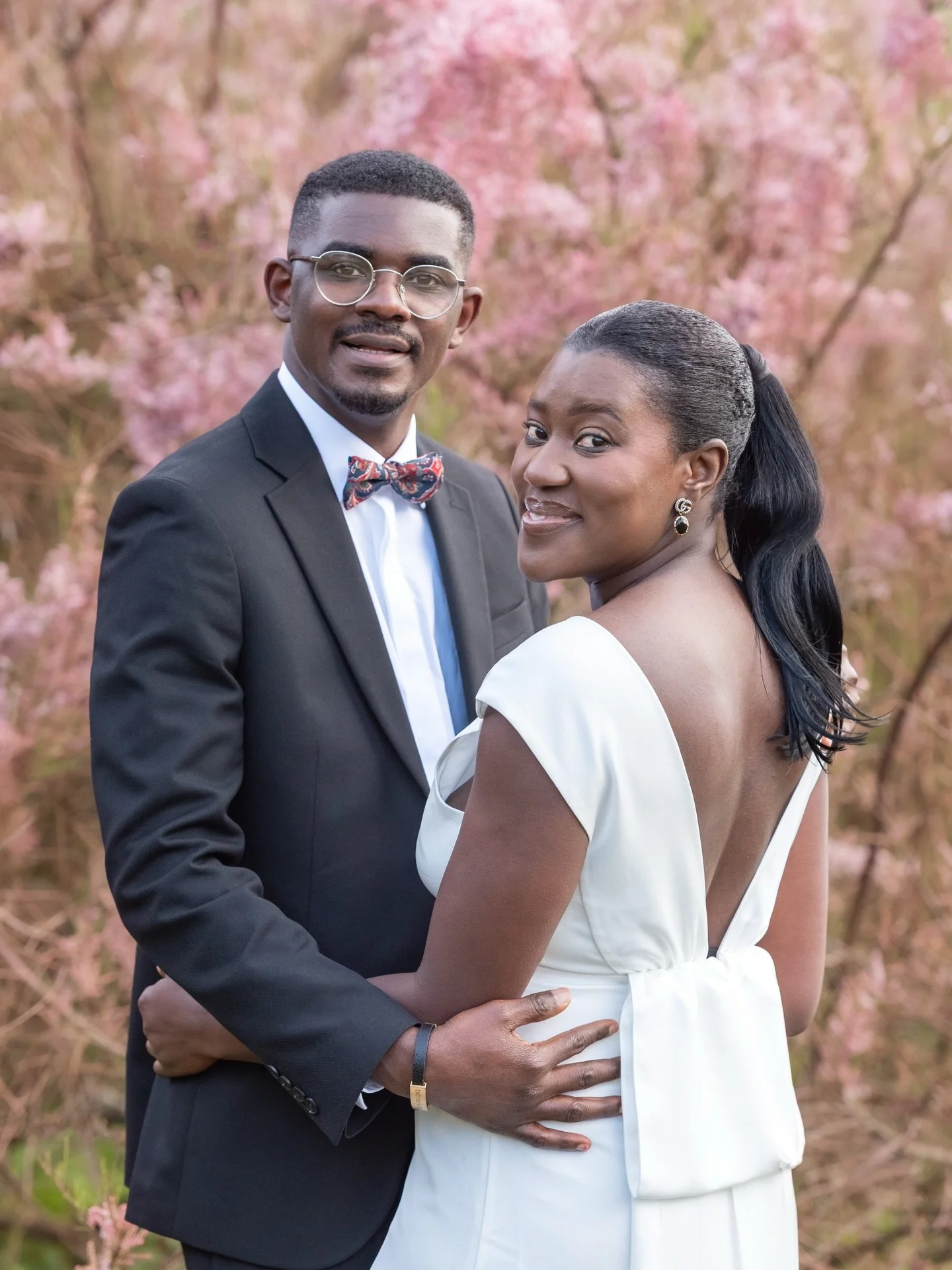 Pink tamarisk blossoms, and some super smart outfits, on this photoshoot to celebrate their 10th wedding anniversary in a nature reserve. We got lots of lovely compliments from passing dog walkers! :-)