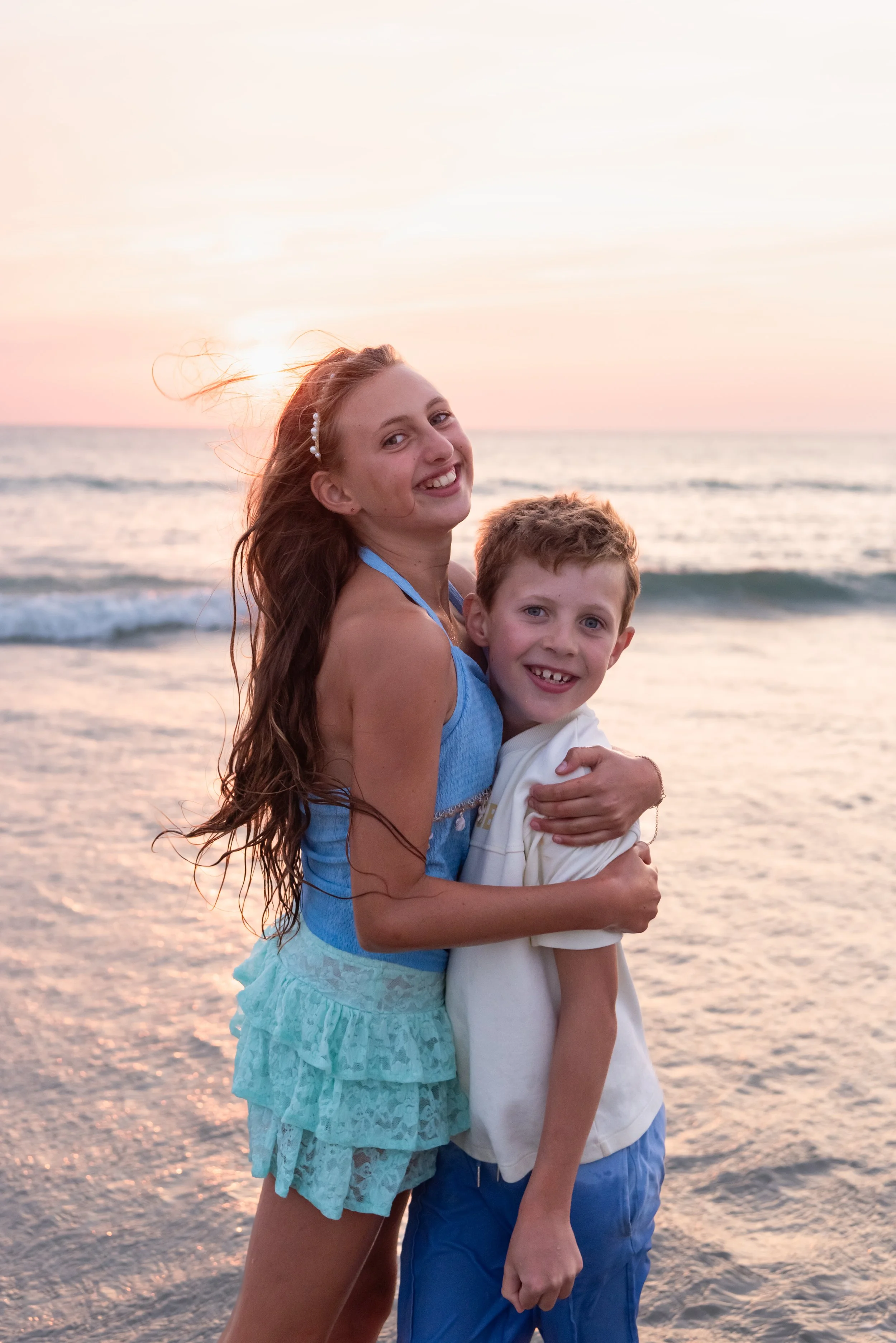 Jersey photographer - sibling portrait at sunset.