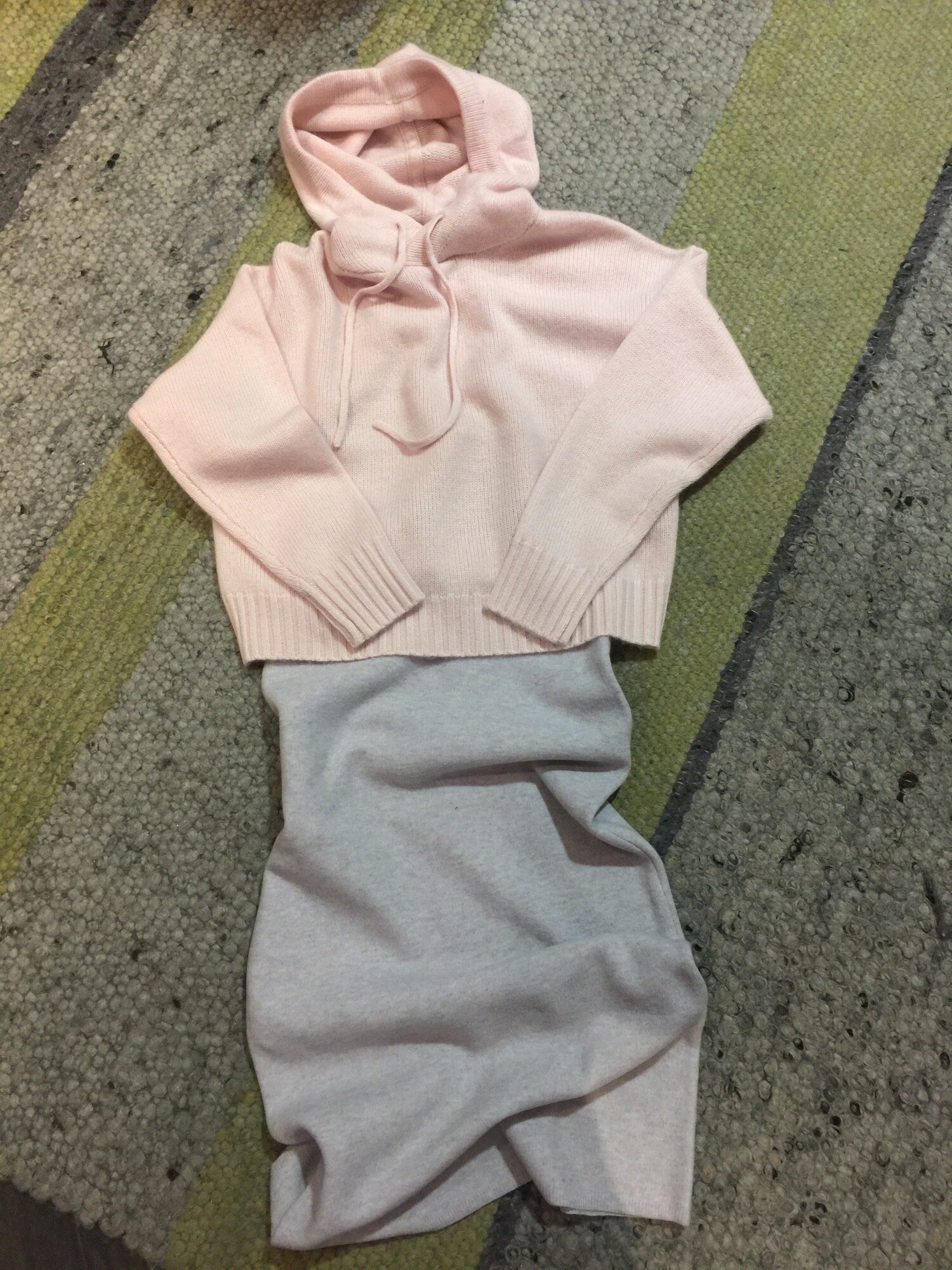 This cozy outfit from Aritizia would be office appropriate with tall boots, yet comfy enough for weekend movie night! We love light colours paired together. Both pieces are a wool cashmere blend and so so soft!