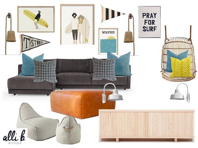 When you have a second living space or kids hang out, but you still want it to be a place for you... We worked with a beloved couch- and although not ideally what we would want visually, we created a really fun space. 
@hartysara 💕remember to follow