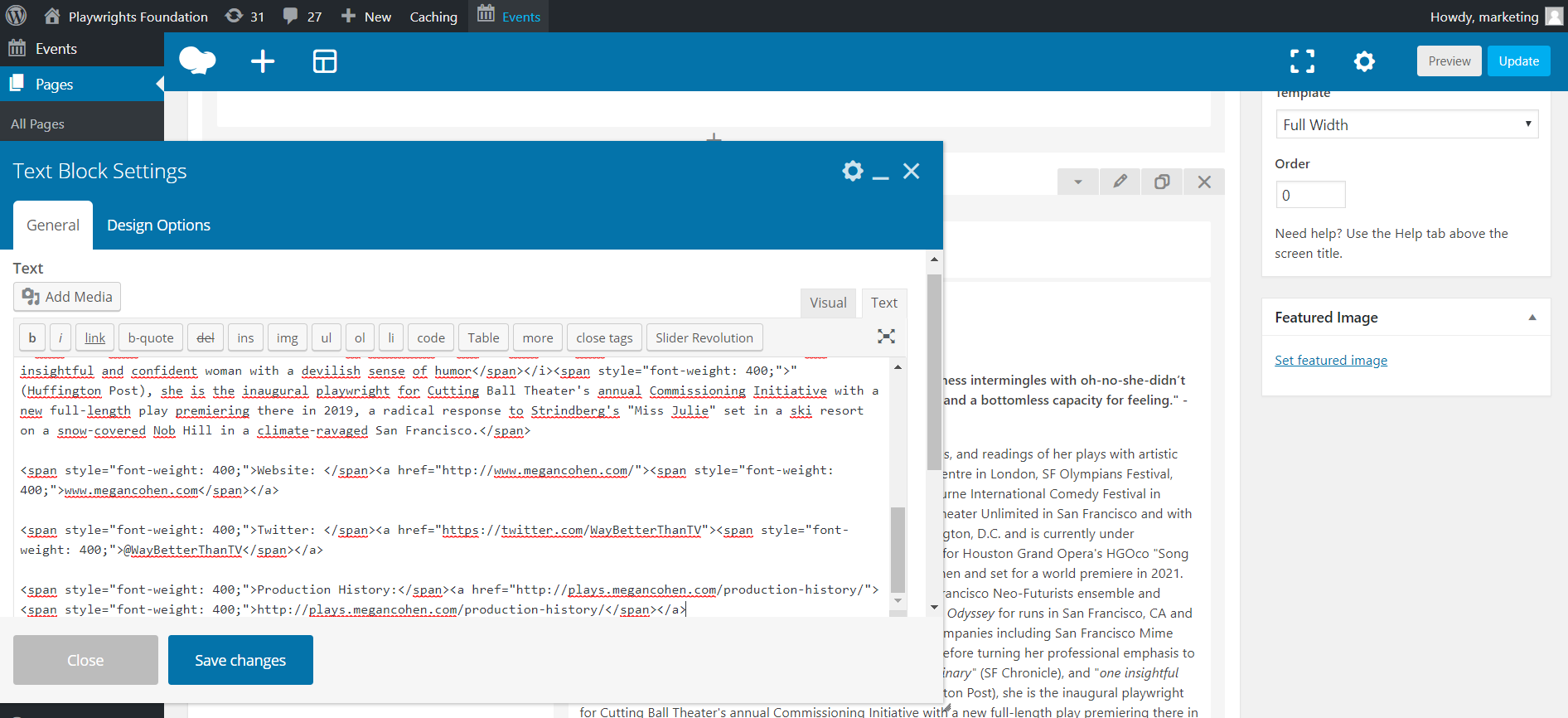 Some of the HTML5 used in the website
