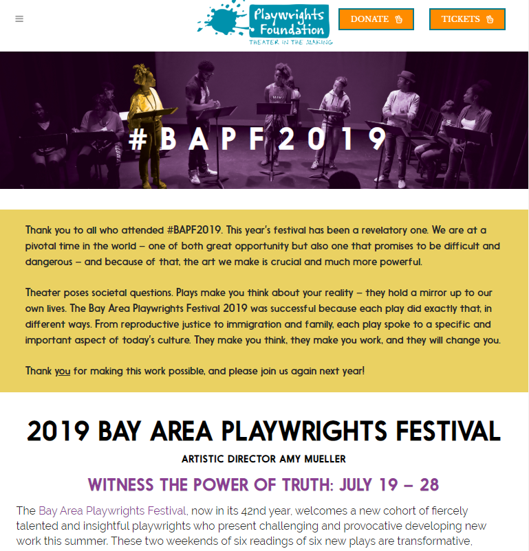 2019 Bay Area Playwrights Foundation Header