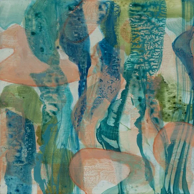   Blue Confab      12” x 12” x 1.5”    Mixed Media on Wood Panel 