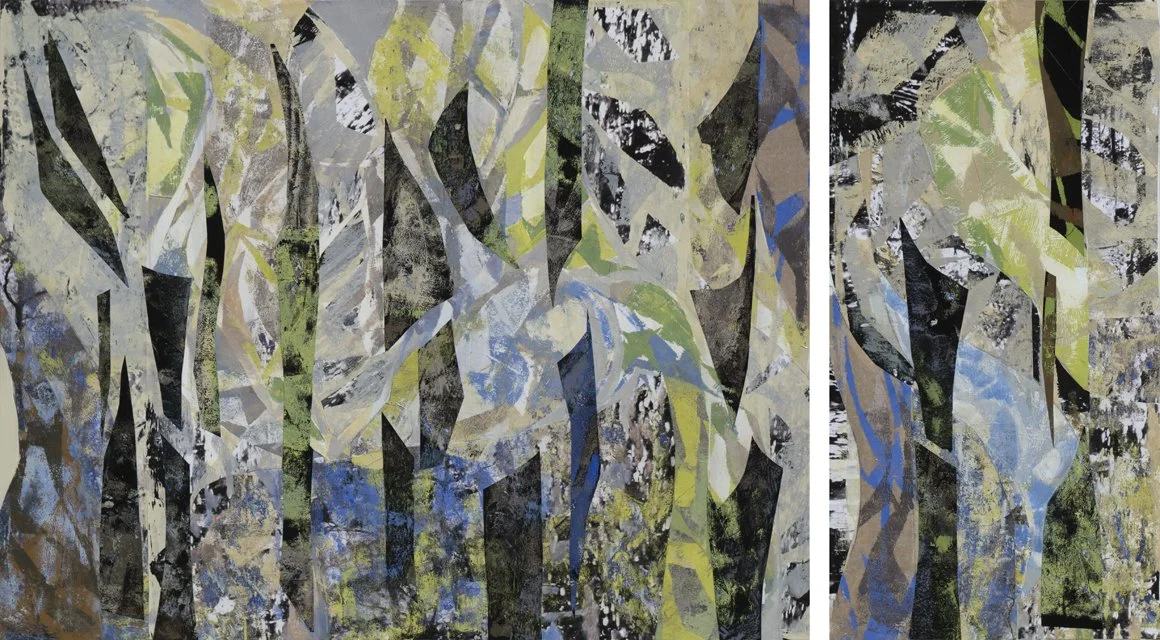   Palm Trees Waving  (Diptych)    24” x 42” x1.5”    Mixed Media on Wood Panel 