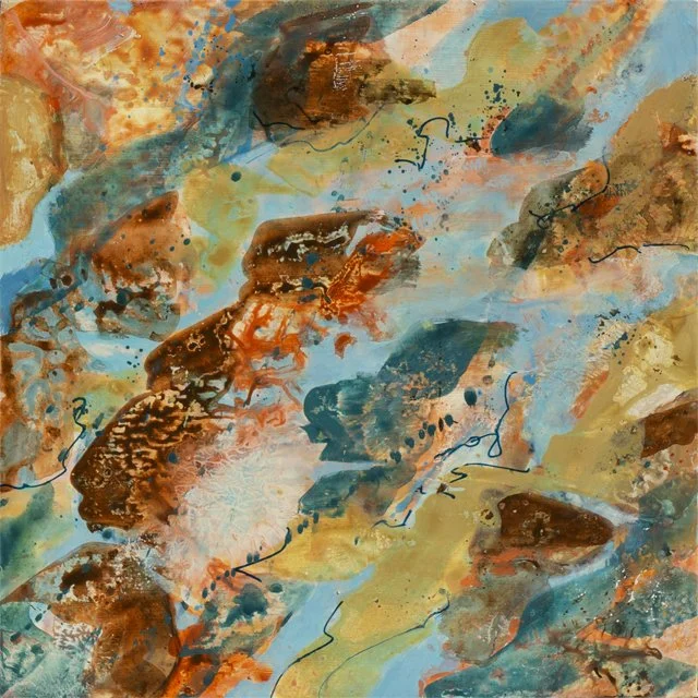   Tides Reveal     12” x 12” x 1.5” Mixed Media on Wood Panel 