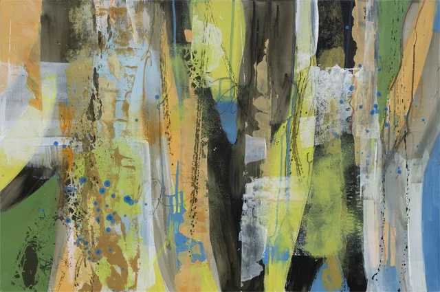   Floating Curtain of Color     12” x 24” x 1.5”    Mixed Media on Wood Panel 