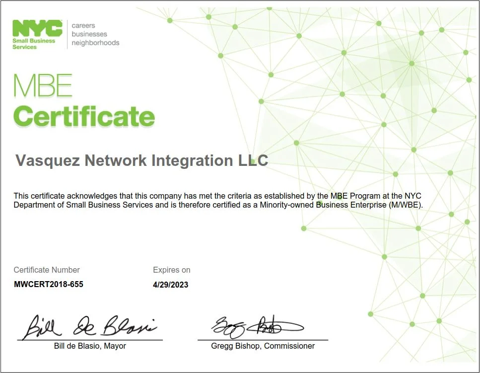 Vasquez Integrators Awarded MBE Certification