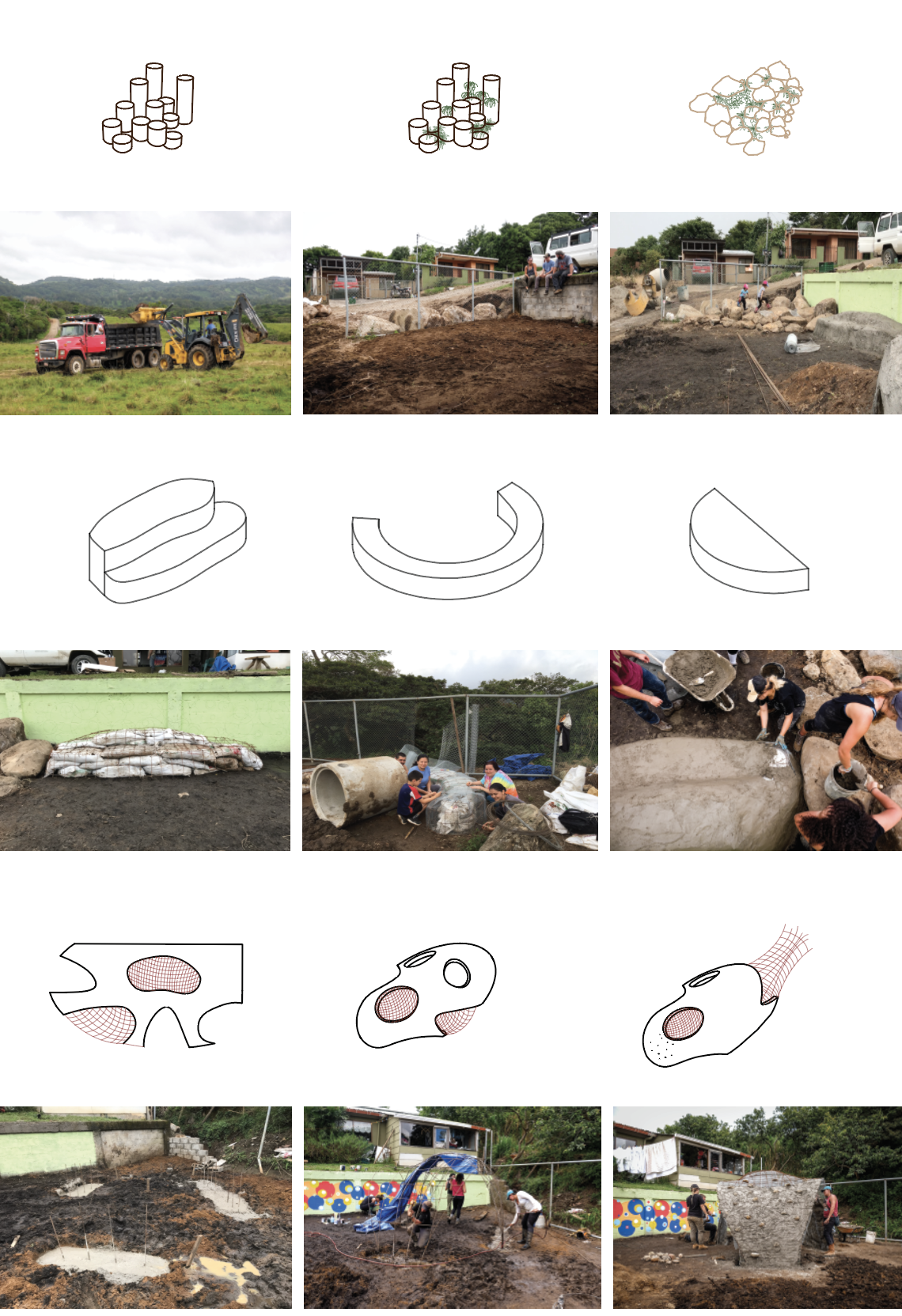 progression of rock garden, benches and play dome
