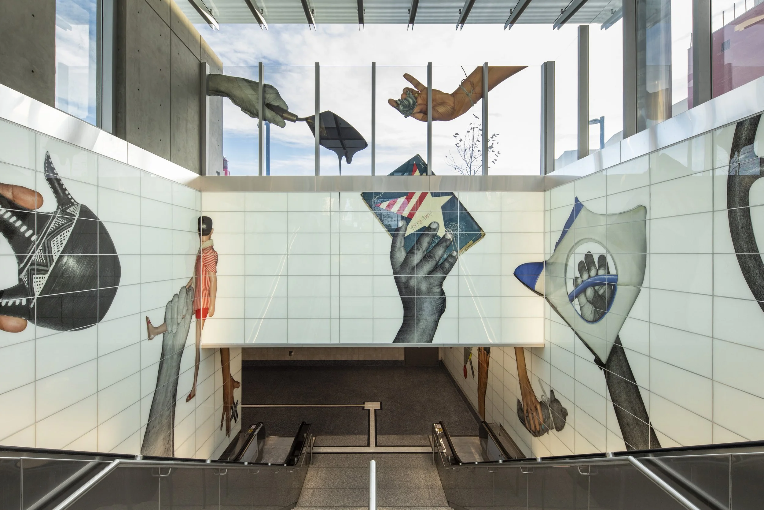 Image by Karl Haendel, Detail of Hands and Things, 2026: Installation view at Wilshire/Fairfax Station, LA Metro. Courtesy of Metro Art (Los Angeles County Metropolitan Transportation Authority)