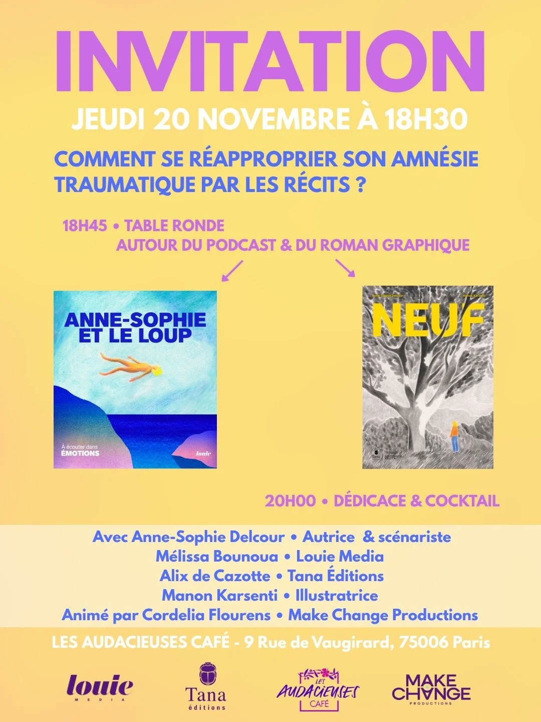 🗓️ &Agrave; vos agendas !
JEUDI 20 NOVEMBRE &mdash; 18H30

Comment se r&eacute;approprier son amn&eacute;sie traumatique par les r&eacute;cits ?
On vous propose une rencontre sensible et inspirante, autour de la m&eacute;moire, du trauma et du pouvo