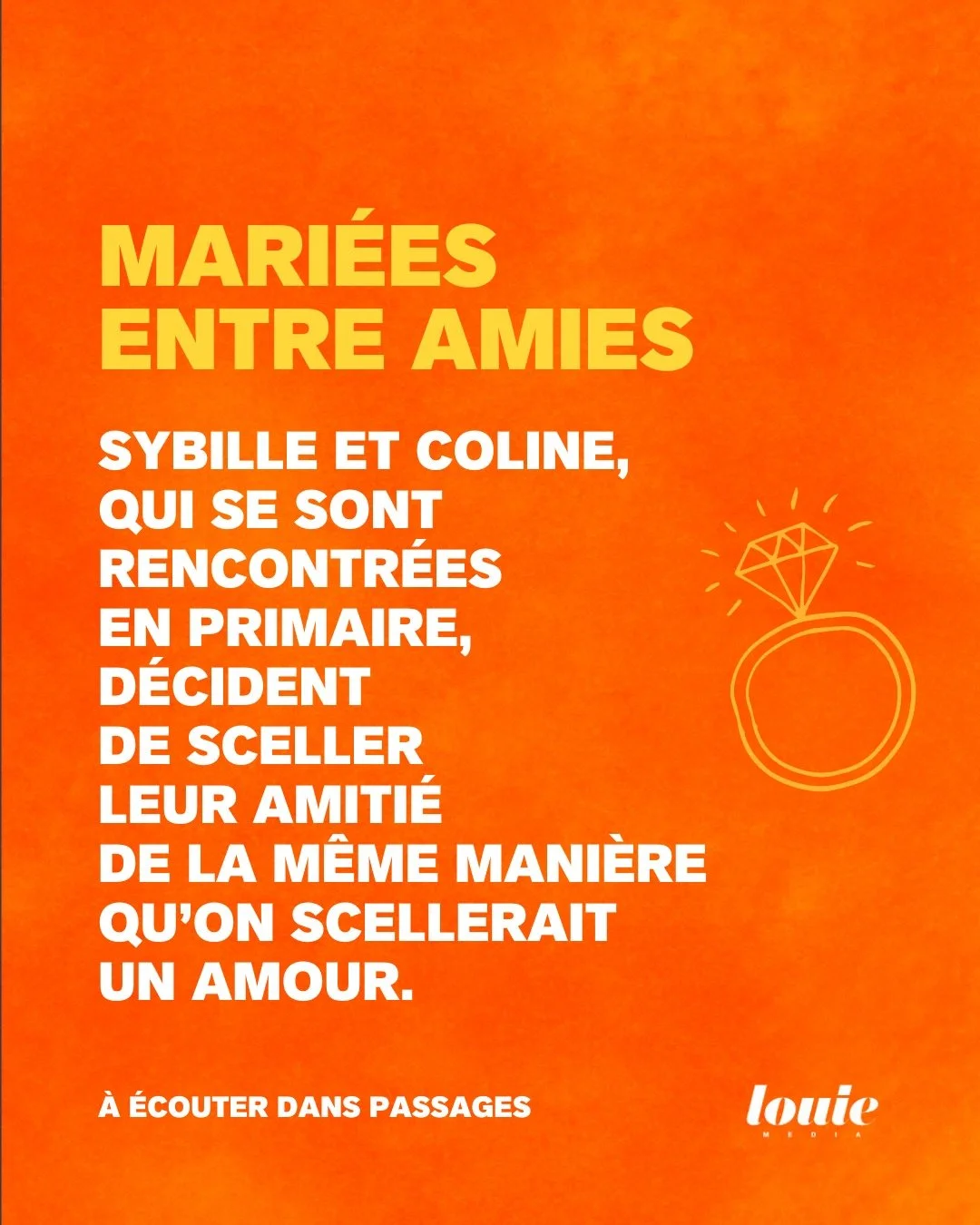 Le mariage entre ami&middot;e&middot;s, &ccedil;a existe ! 💍
C&rsquo;est le cas de Sybille et Coline qui ont racont&eacute;es leur histoire &agrave; notre micro...

💬 Commentez &quot;mariage&quot; en commentaire pour recevoir l'&eacute;pisode direc