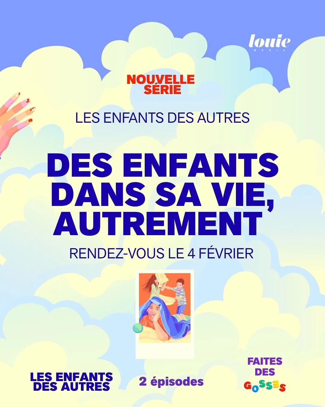 Rendez-vous le 4 f&eacute;vrier pour d&eacute;couvrir Les enfants des autres ! La nouvelle s&eacute;rie de @sarahgandillot qui explore les liens profonds que l&rsquo;on peut construire avec des enfants quand on n&rsquo;est pas parent, et ce que ces r