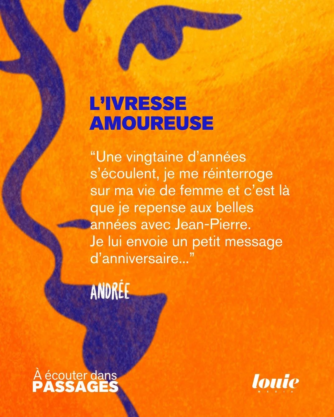 Andr&eacute;e et Jean-Pierre ont v&eacute;cu une histoire digne d&rsquo;un film. Ils se rencontrent lors
d&rsquo;un d&icirc;ner entre amis. Ils sont mari&eacute;s, mais pas l&rsquo;un &agrave; l&rsquo;autre...

Des ann&eacute;es plus tard, &agrave; 7