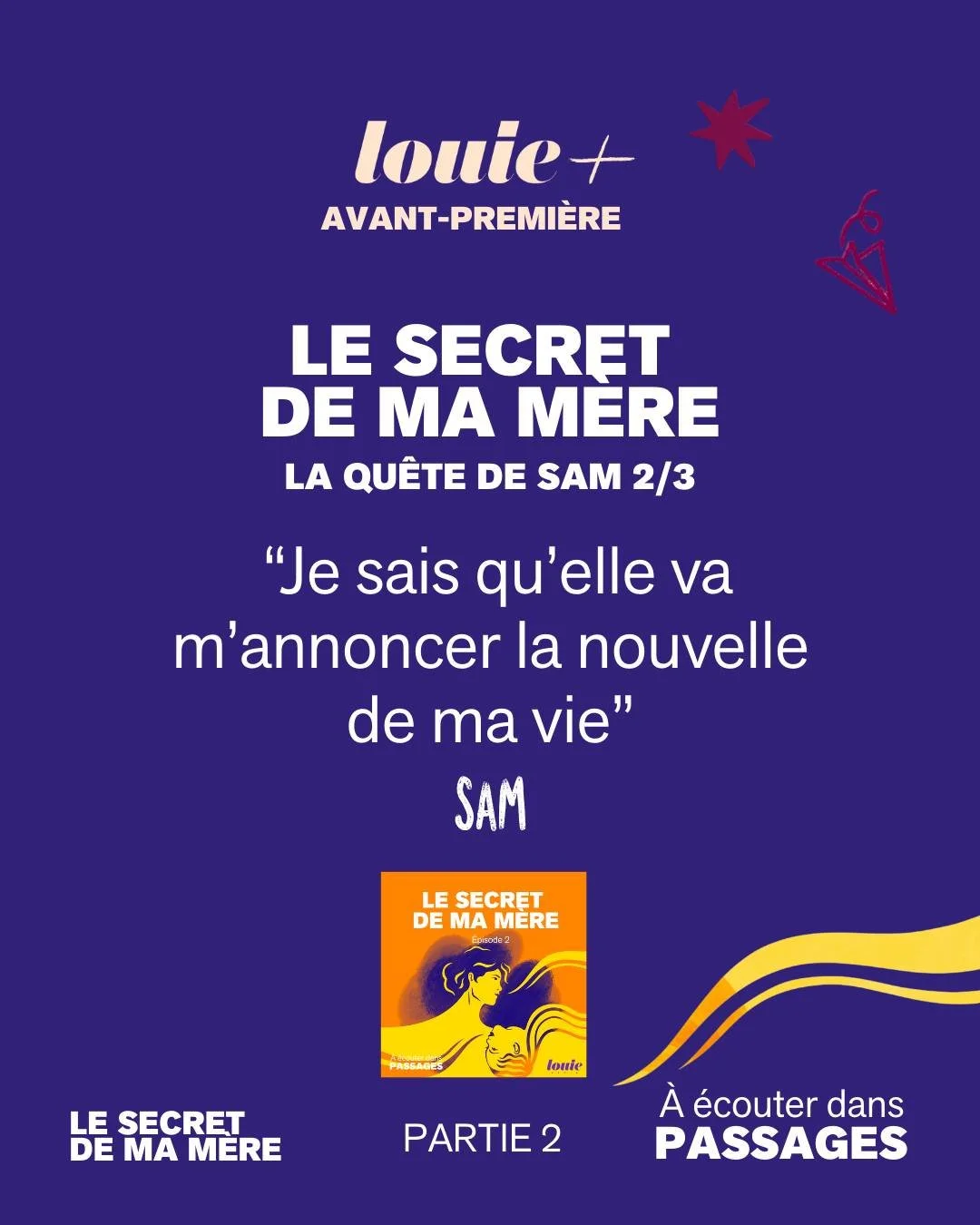 Elle a &eacute;t&eacute; adopt&eacute;e.
Et toute sa vie, Sam a cherch&eacute; sa m&egrave;re biologique.
&Agrave; 12 ans elle commence les tests ADN, les forums et les r&eacute;seaux sociaux.
Quand elle finit par retrouver sa trace&hellip;
la v&eacu