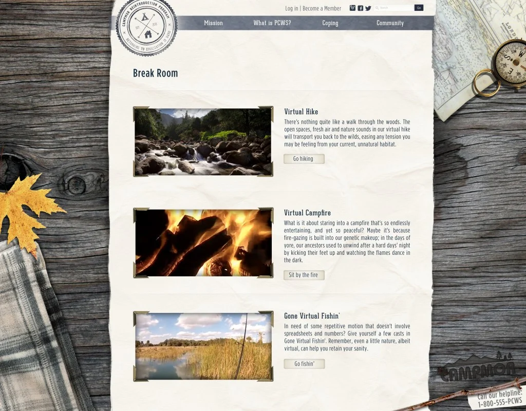 The Virtual Campfire is a way to sit around the fire, open a beer and listen to the sounds of nature alone or with friends.
