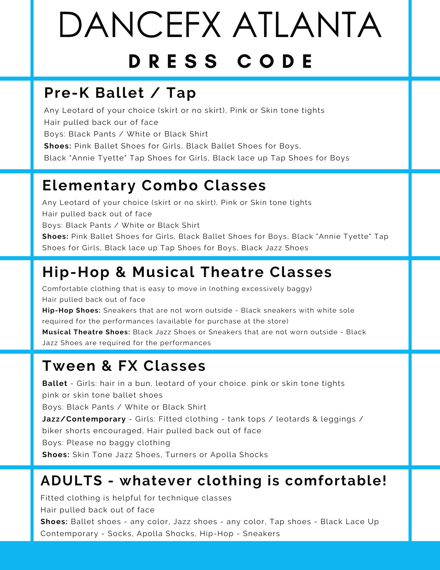 Atlanta Dress Code Information — Dancefx