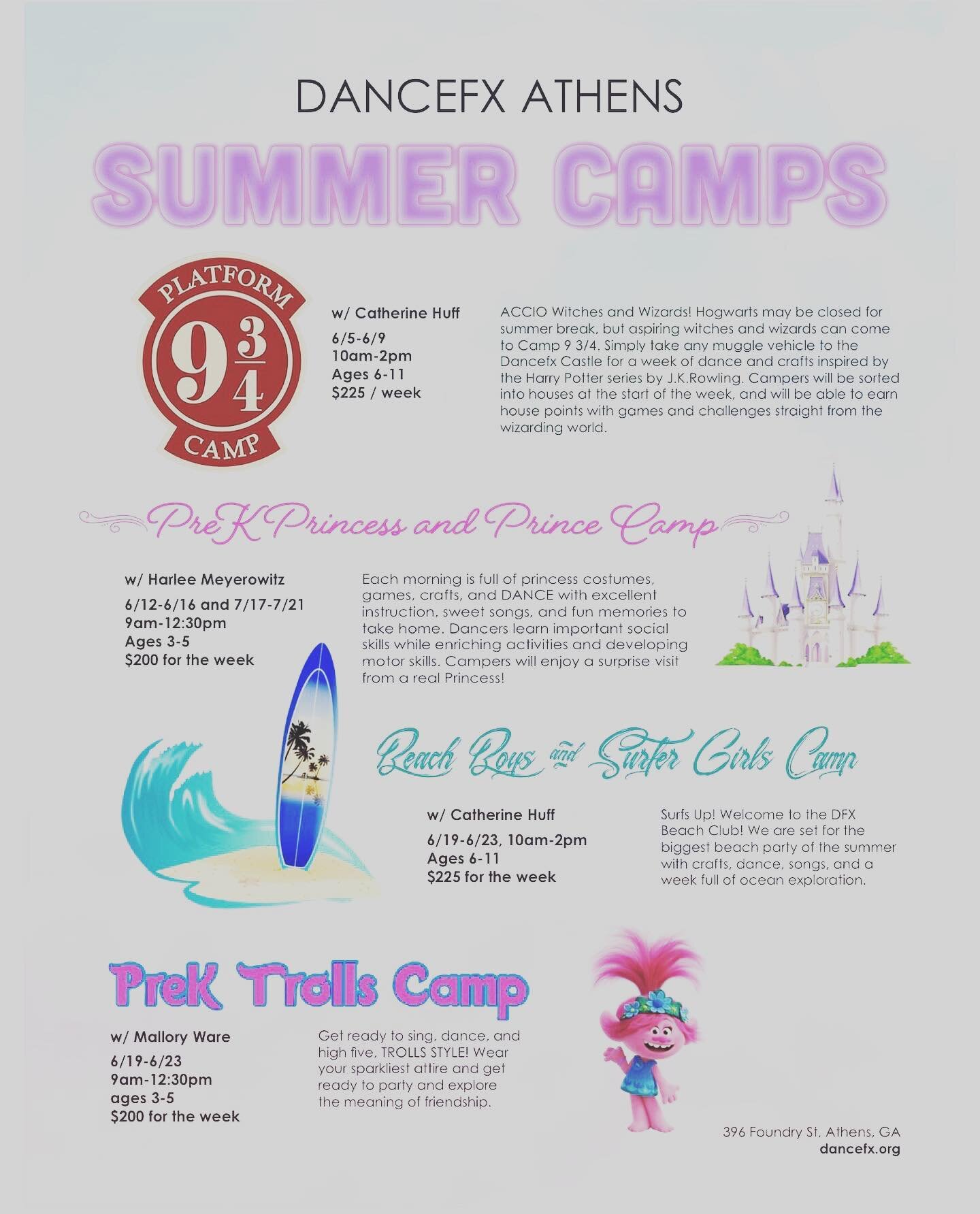 CALLING ALL WIZARDS! Last chance to register for Platform 9 3/4 Camp. Mrs. Catherine has an incredible week planned. The week starts by sorting all campers into their houses, and throughout the week, campers will earn points through magical games and