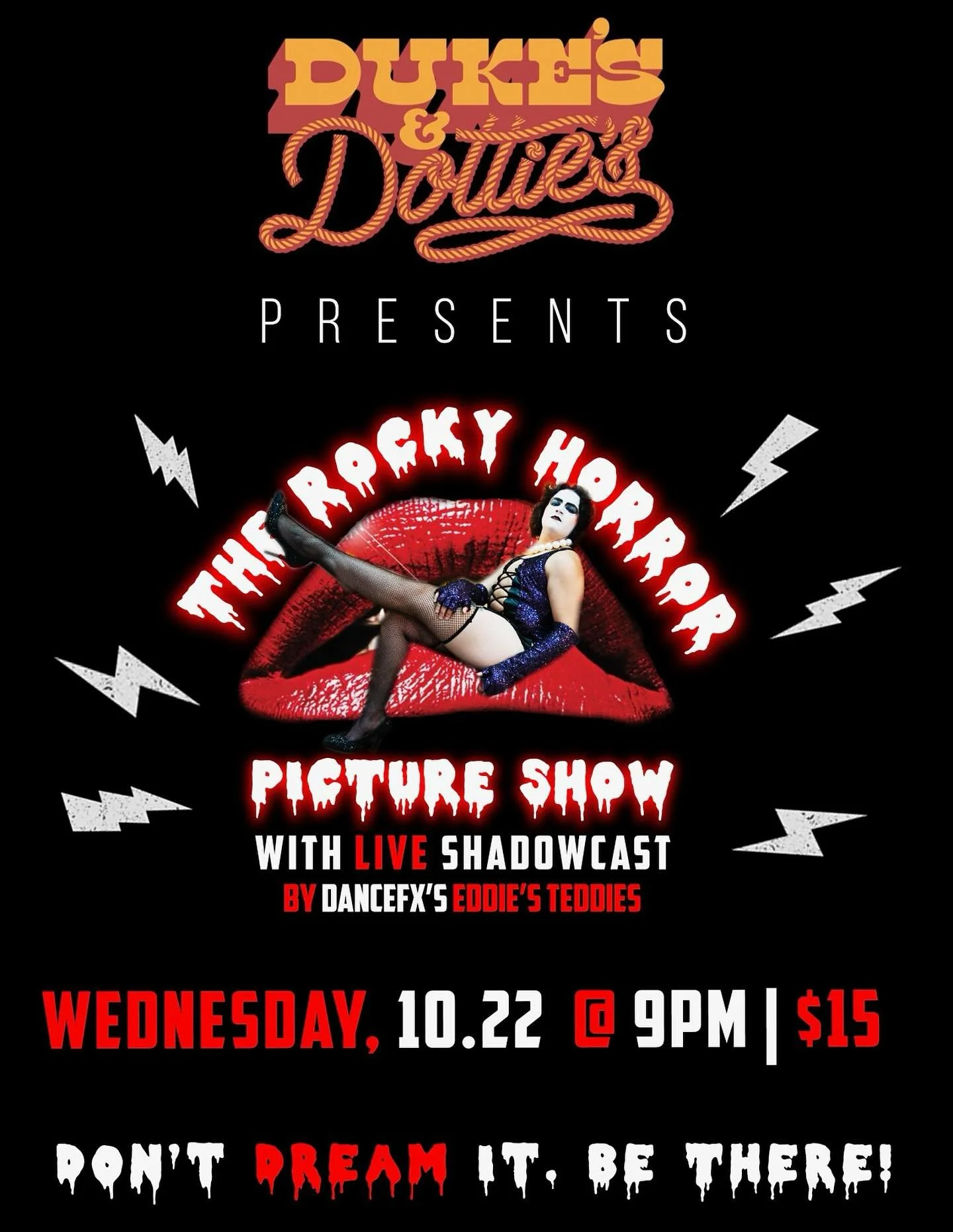We’re thrilled to announce our partnership with Dukes & Dotties to bring you the infamous Rocky Horror Picture Show Shadow Cast! Tickets are available now - check the link in our bio!