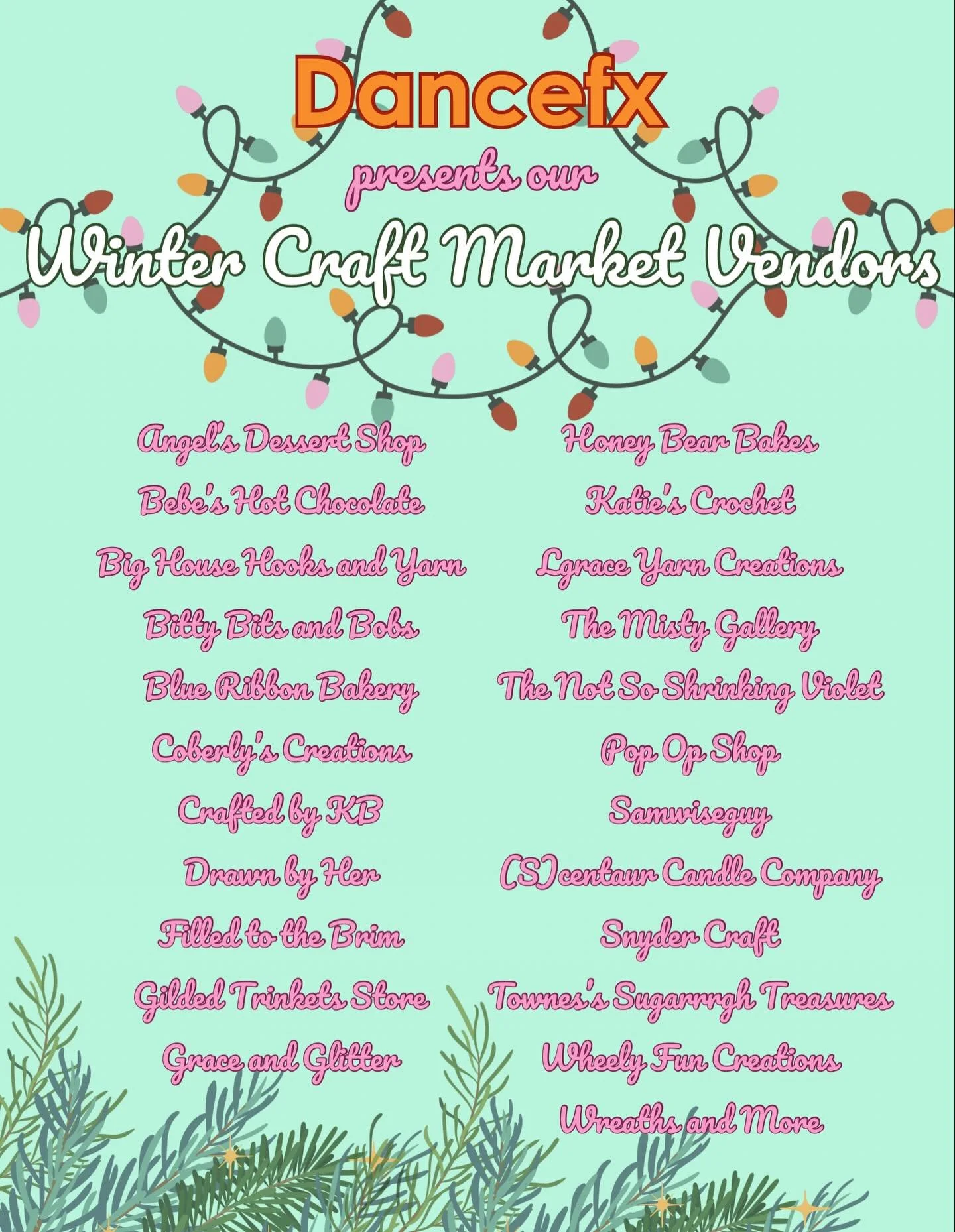 We have a wonderful line up of over 20 local artists, merchants, bakers, and vendors for our Winter Craft Market this Saturday, November 29! The Winter Market will take place 10:00-2:00 right here at Dancefx. We&rsquo;ll have crafts, a nail and (temp