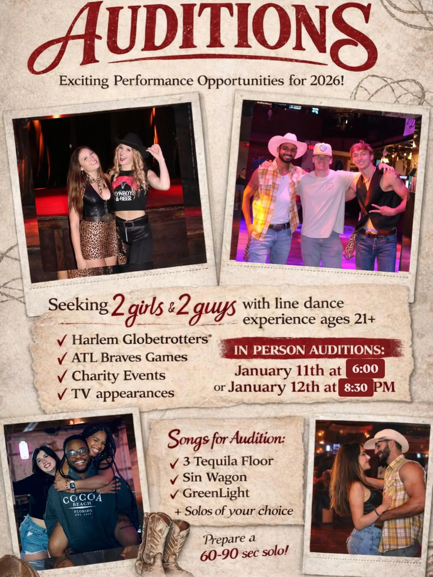 We&rsquo;re so excited to announce that our line dance company is holding another round of auditions! We have so many exciting opportunities coming up this year and would love to welcome some fun, new faces to our amazing team.