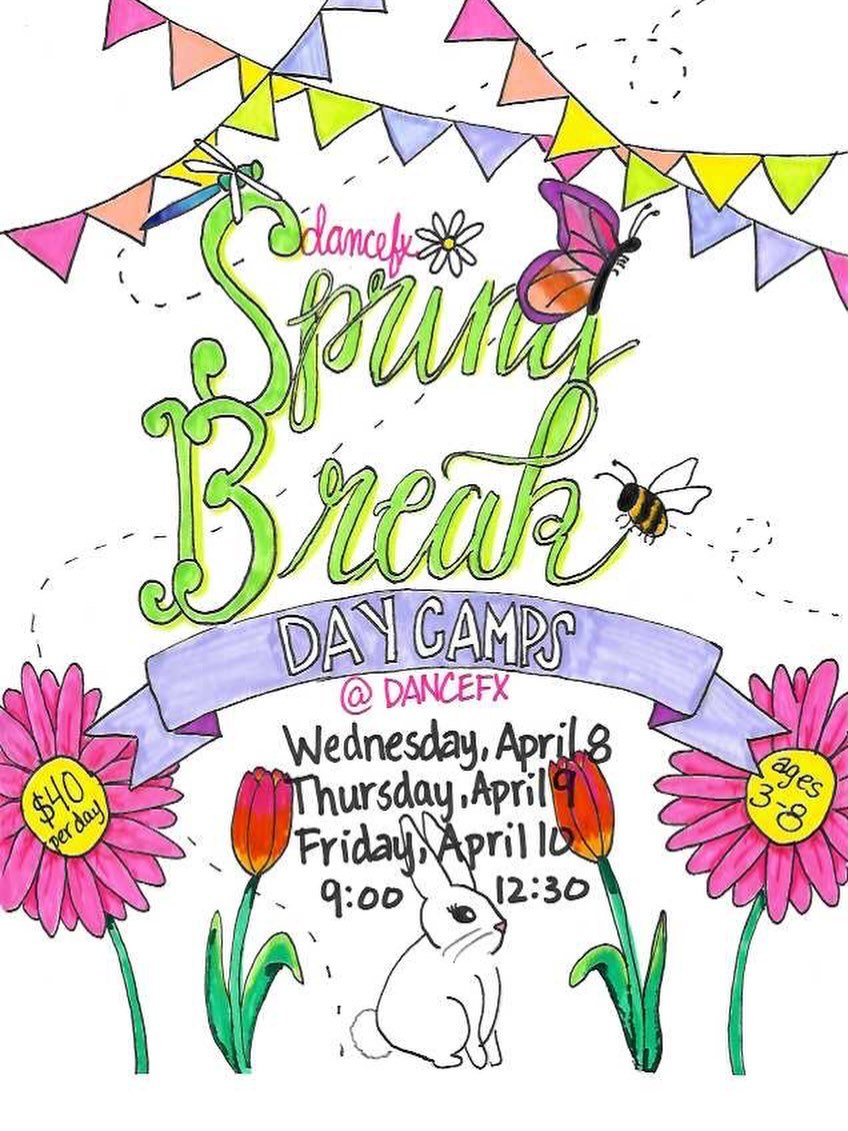 Our Spring Break Day Camps are next week! Only $40 for a morning of dance, crafts, stories, games, friends, and FUN! Sign up using our drop in form by THIS FRIDAY! We can&rsquo;t wait to see you there!