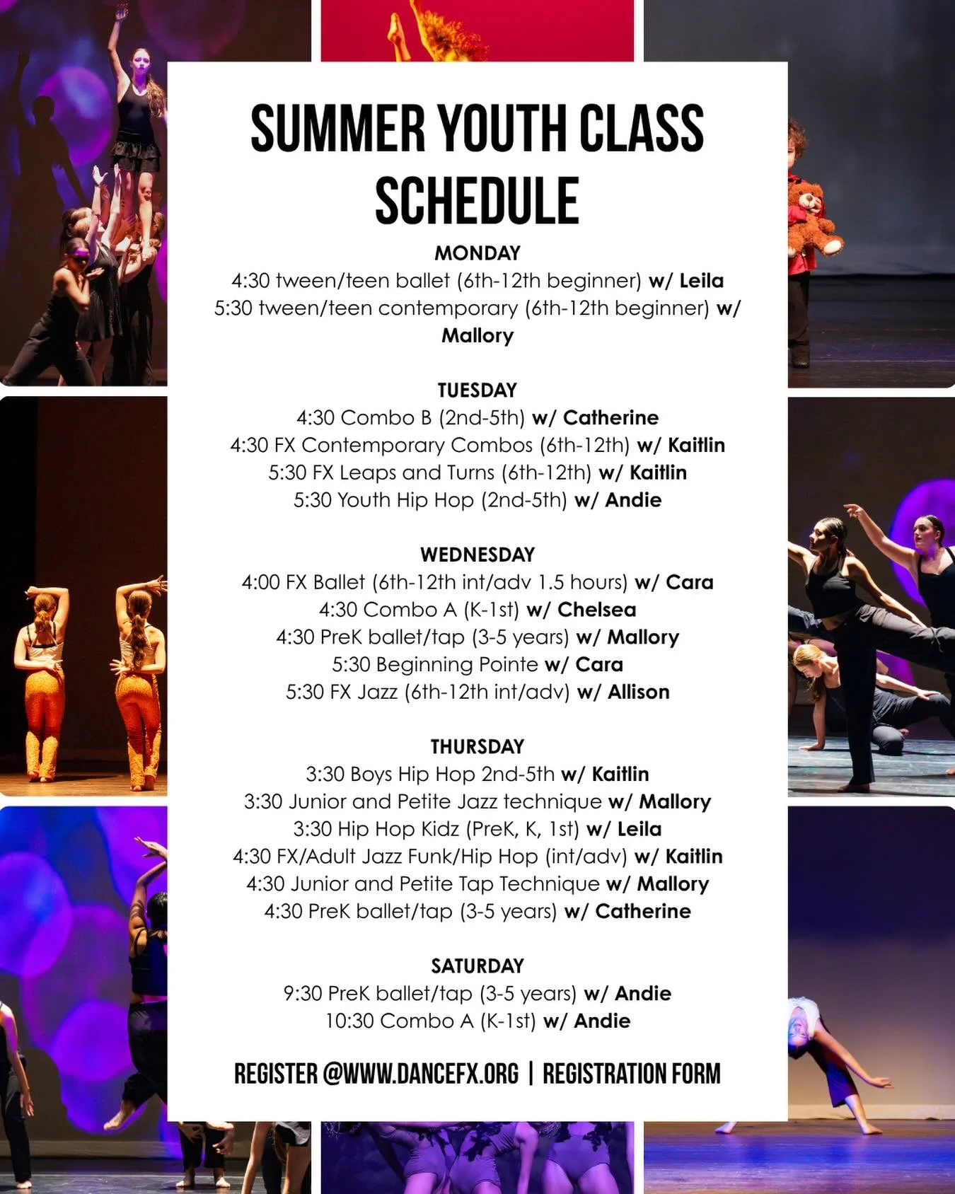 We&rsquo;ve got an exciting lineup of youth classes this summer&mdash;something for every dancer! Spots will fill fast, so don&rsquo;t wait. Register today at www.dancefx.org and let the fun begin!