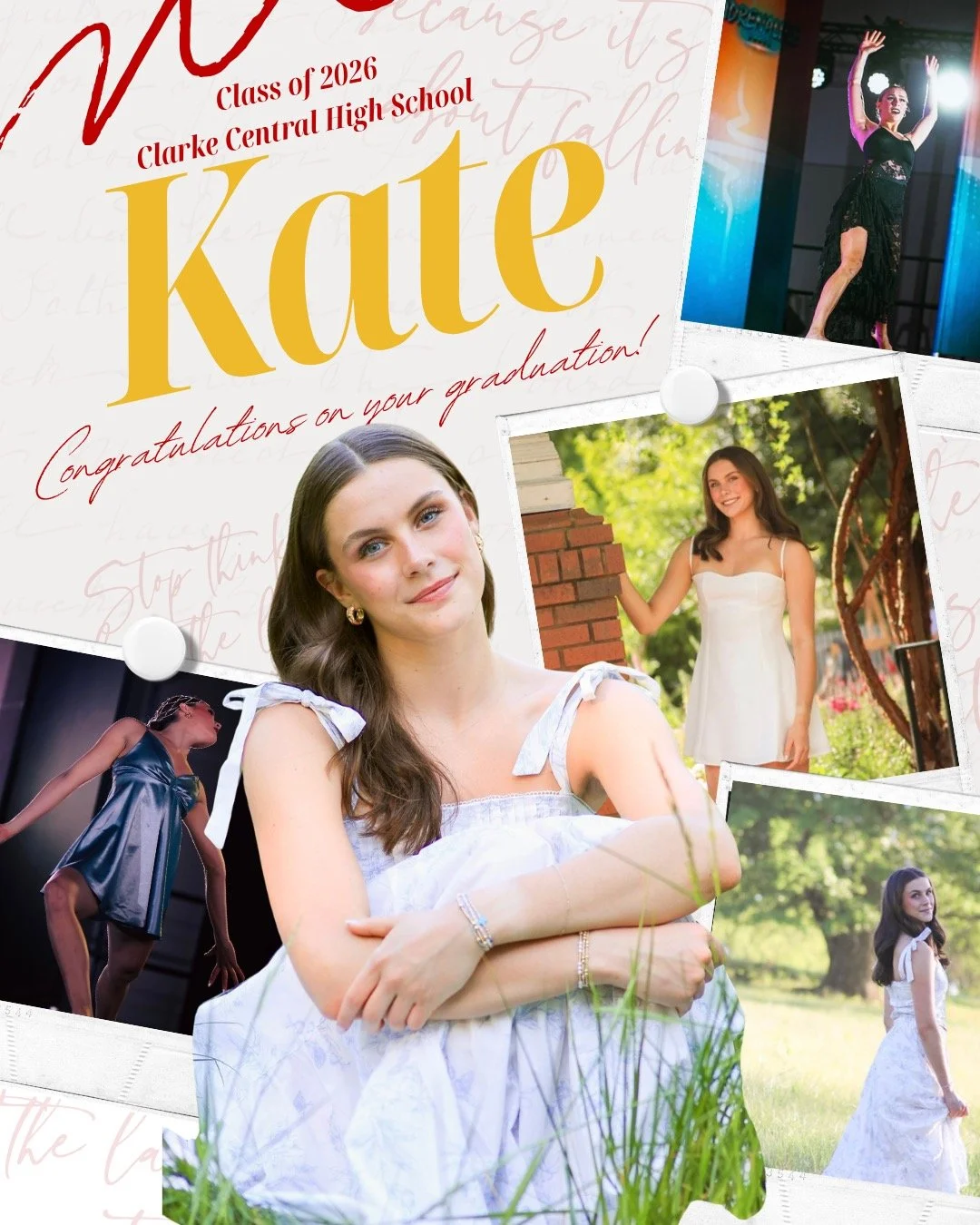 Here we have our 2nd youth company Senior, we are so overjoyed for the path they are about to take stepping into college. Let's give a big congratulation to Kate Ness, she will be attending the University of Georgia Fall 2026, double majoring in Danc