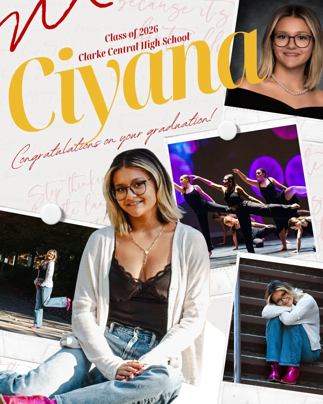 Our 5th senior to be graduating is Ciyana Ramos. She will be attending the University of North Georgia Fall 2026. Majoring in the Performing Arts. She believes dance is not only an outlet for emotions but to become your true self. Ciyana states, &quo