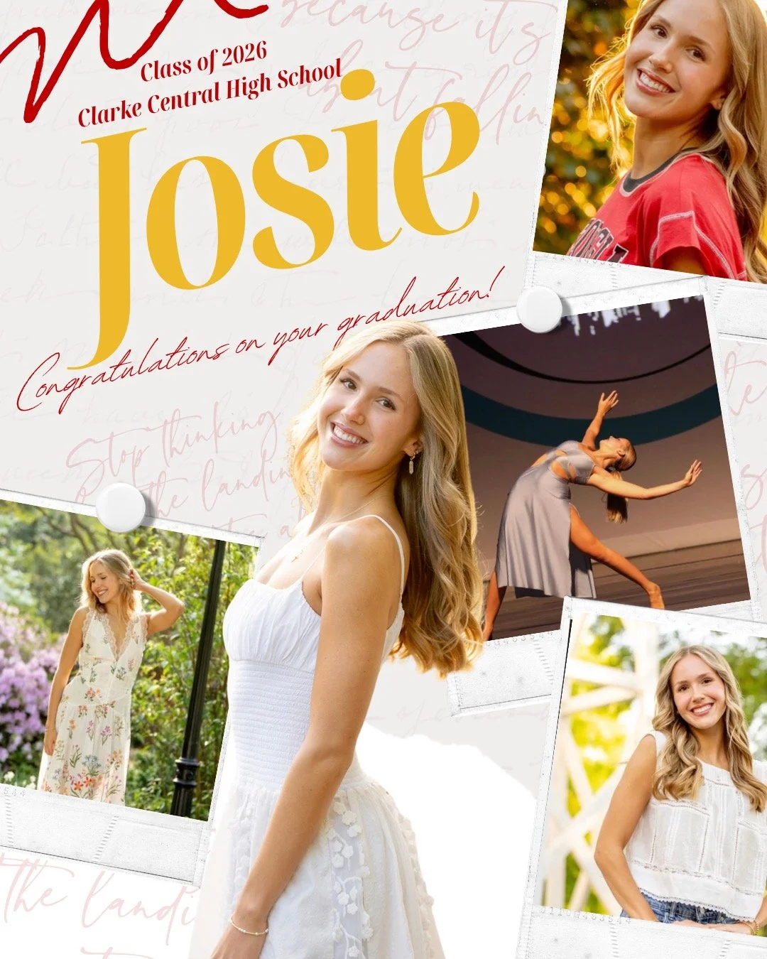 Our 4th senior out of the bunch, but not our last. We have Josie Thrasher, she will be attending the University of Georgia Fall 2026. Majoring in Biology with a minor in Dance. Josie not only loves dancing but feels it helps her release emotions you 
