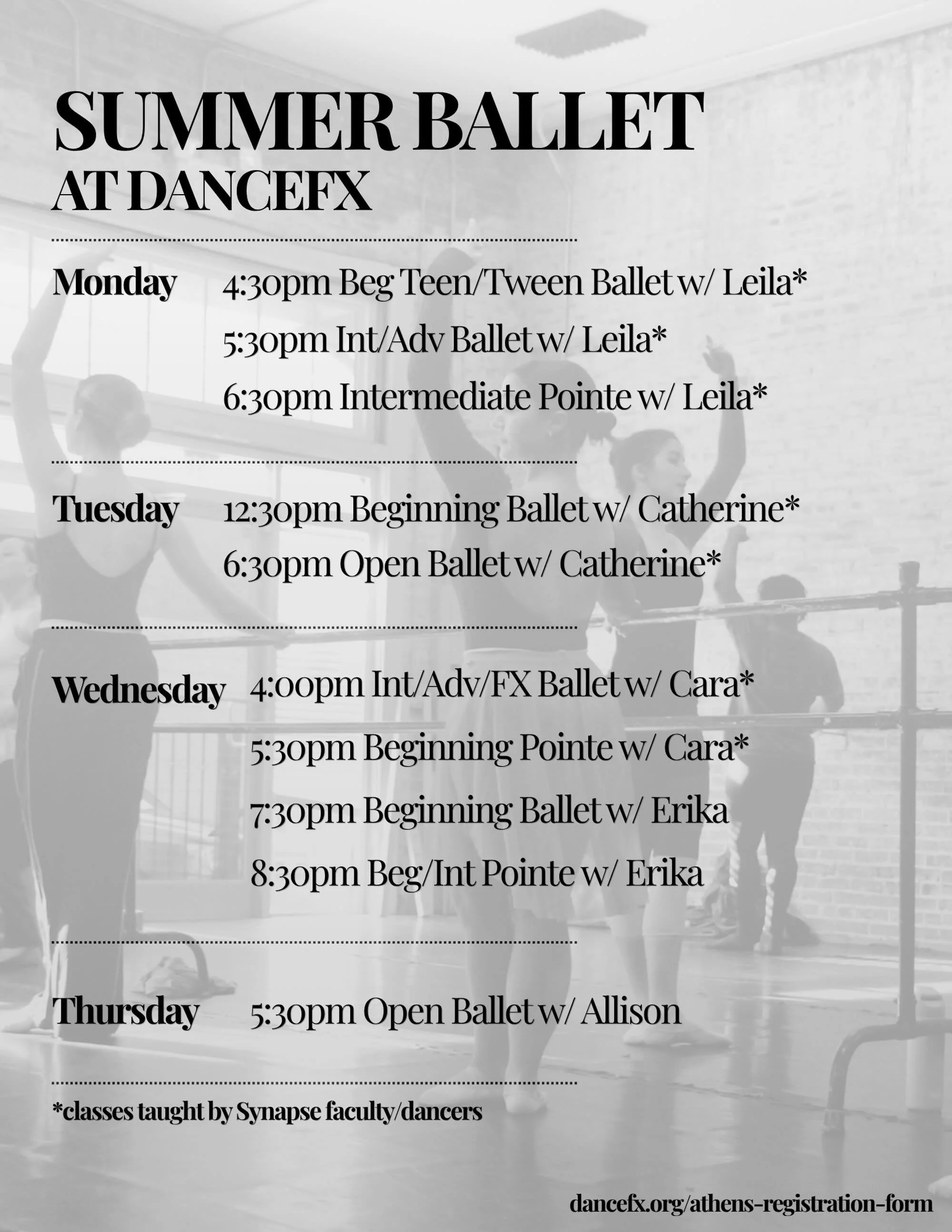 Strengthen your ballet training this summer with Dancefx! Summer classes start on May 17th, visit dancefx.org/athens-registration-form to register or purchase a punch card!