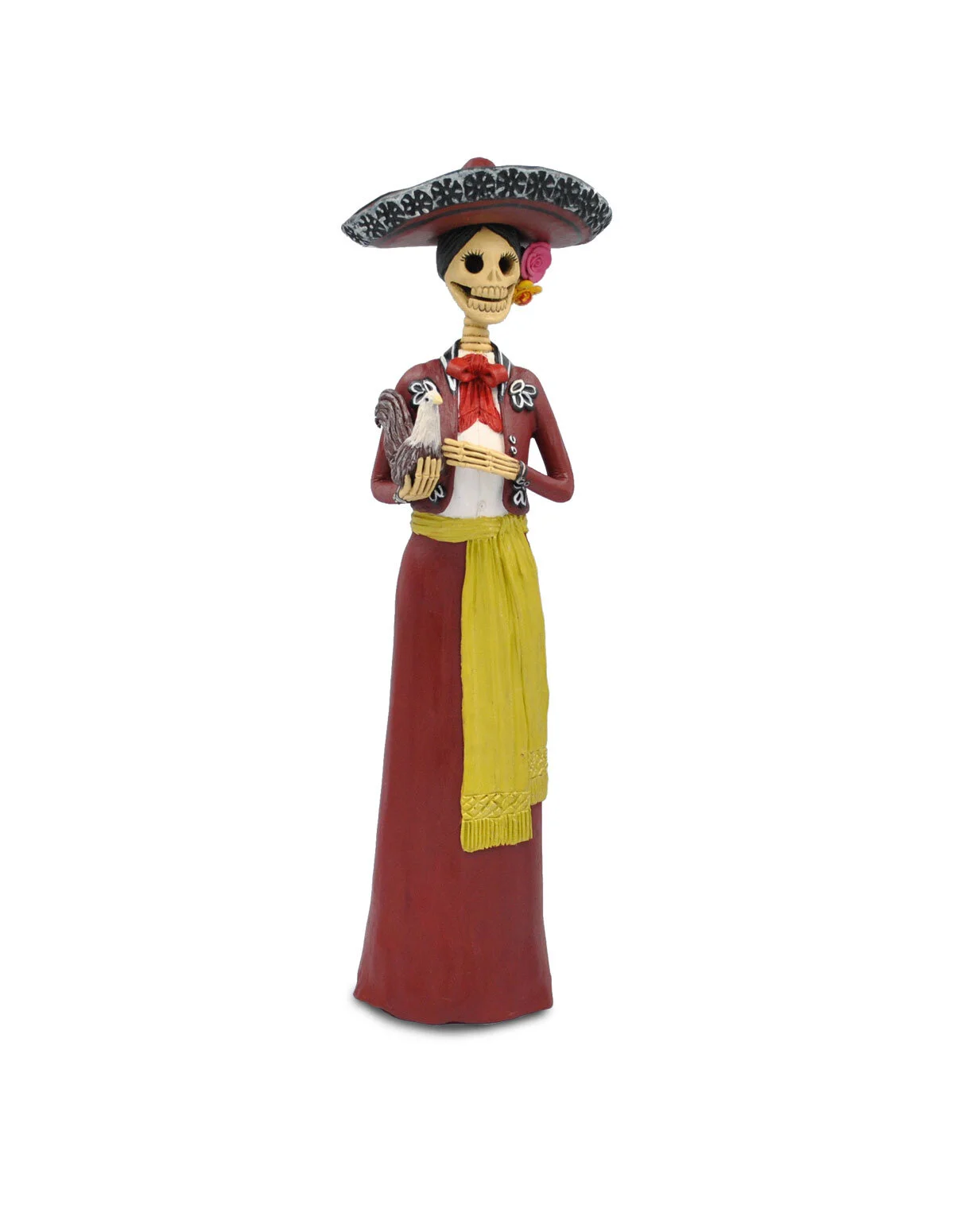 Catrina de barro vestida de charra roja — Tikal Arte Mexicano