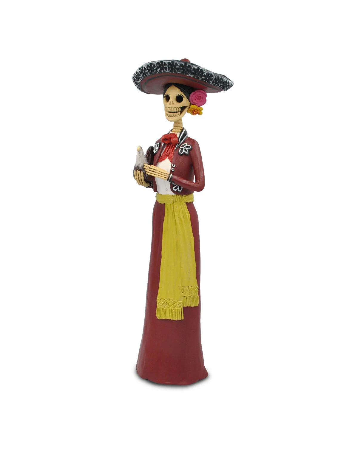 Catrina de barro vestida de charra roja — Tikal Arte Mexicano