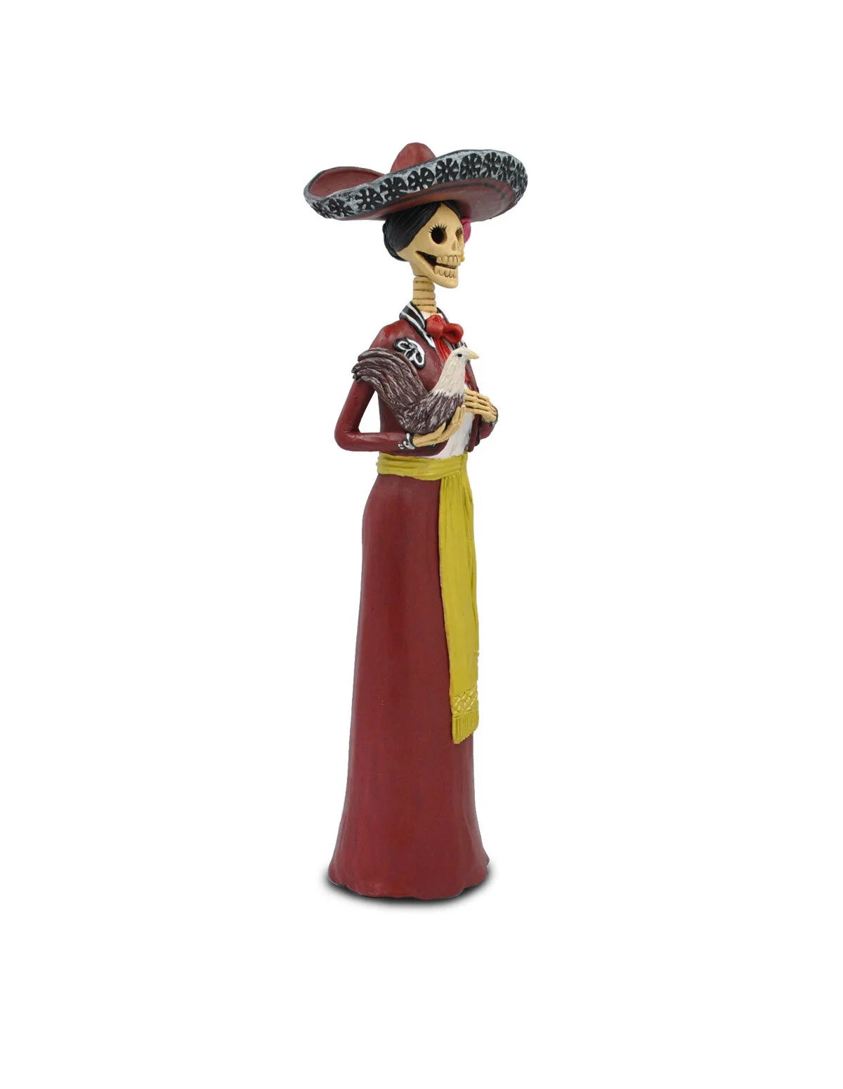 Catrina de barro vestida de charra roja — Tikal Arte Mexicano