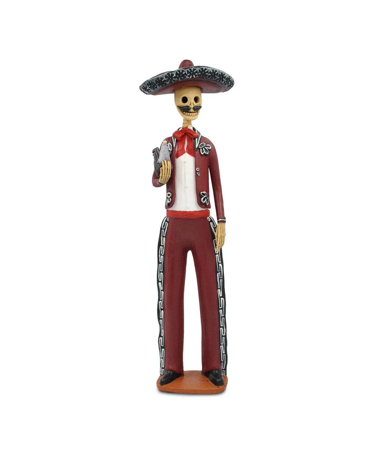 Catrín de barro con traje de charro color vino — Tikal Arte Mexicano