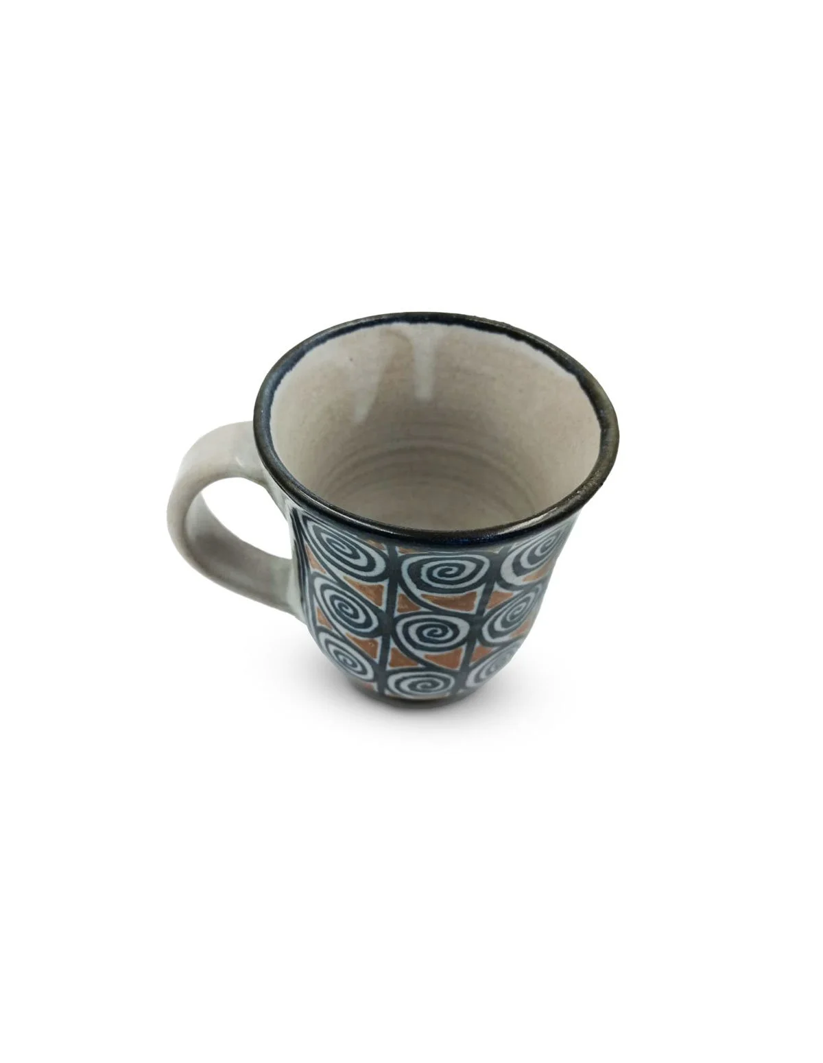 Taza de cerámica decorada con espirales azules — Tikal Arte Mexicano