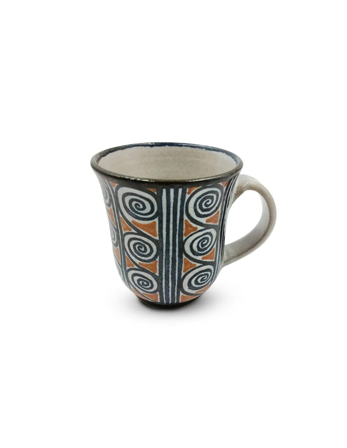 Taza de cerámica decorada con espirales azules — Tikal Arte Mexicano