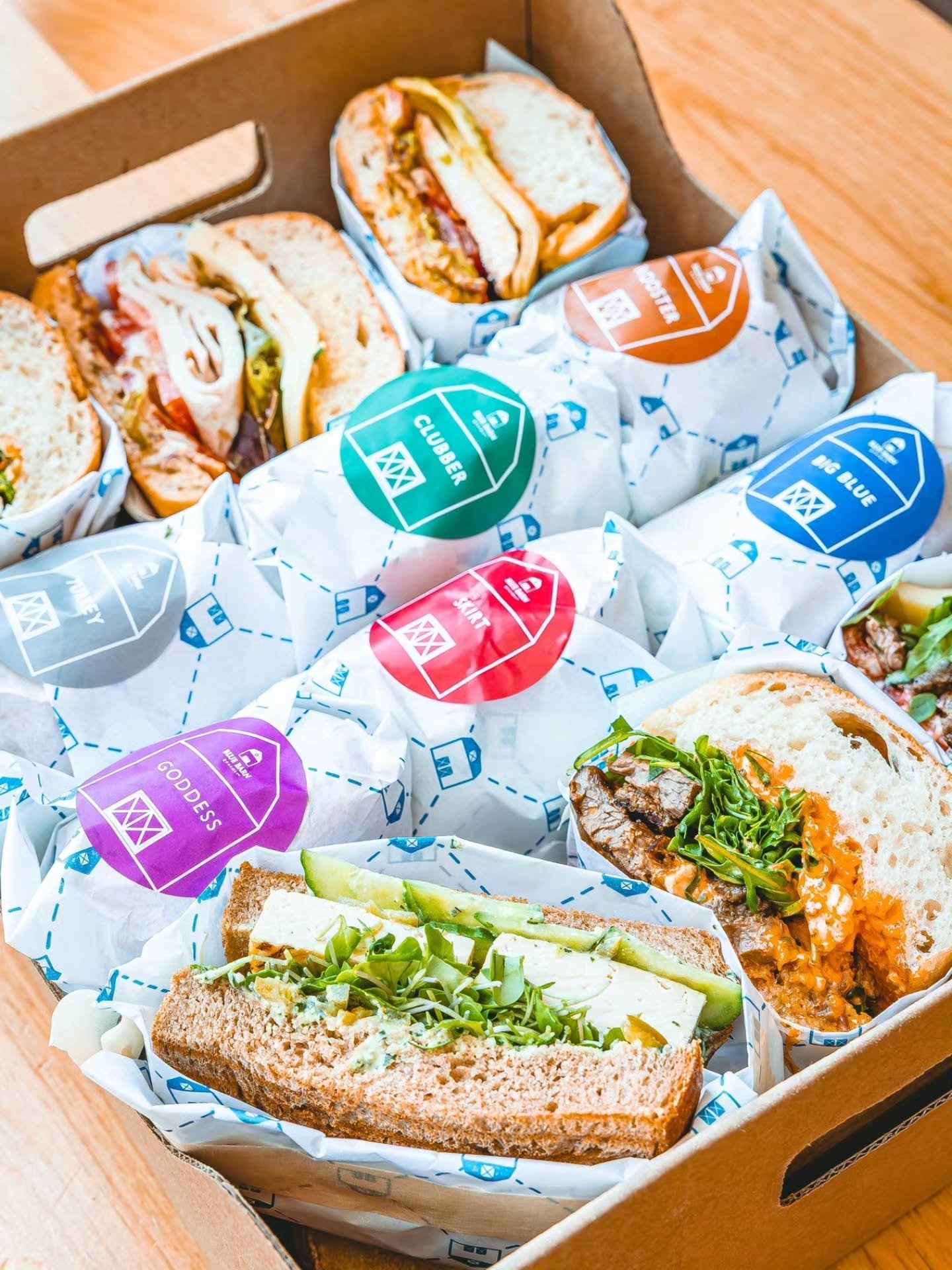 Catered for any occasion. Find out more about Blue Barn catering below! 👏

&bull; 24-item minimum (sold in &ldquo;packs&rdquo; of 6)
&bull; Mix + match your favorites
&bull; Or choose from bundles like our Greatest Hits, Barn Yard and For The Earth 
