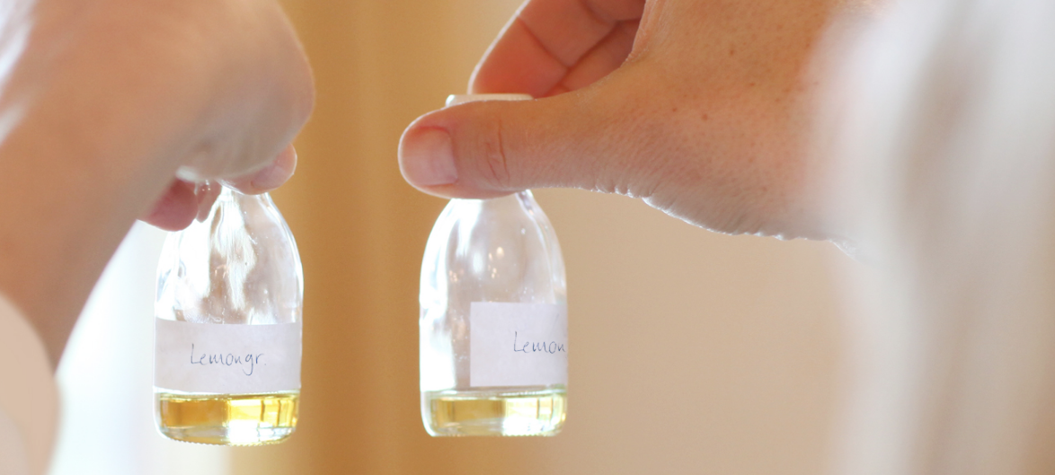 Natural and organic essential oils of lemon and lemongrass in Sonett’s laboratory