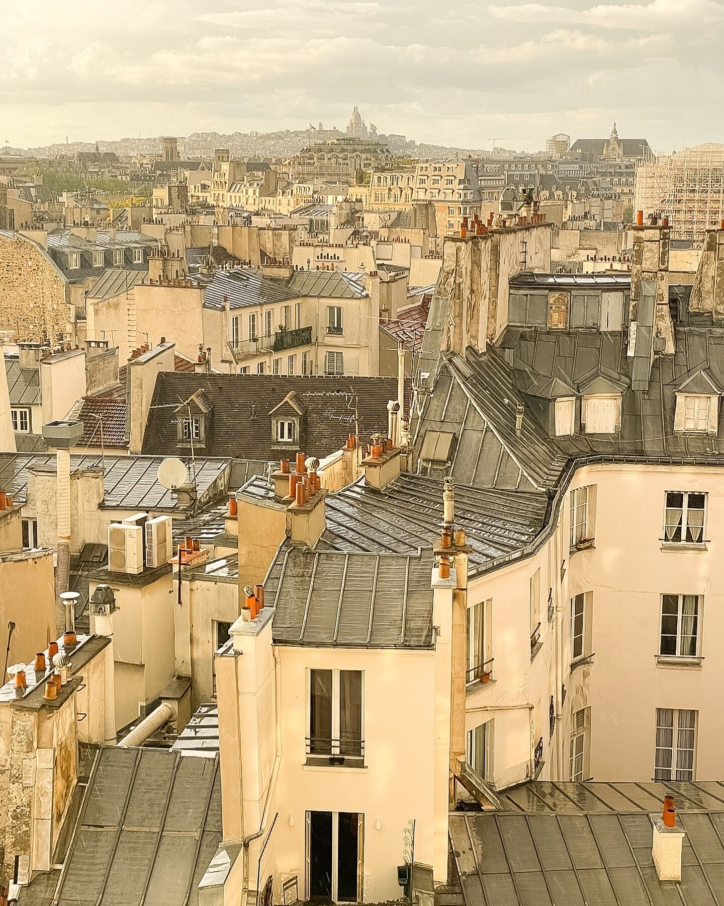 love looking at architecture of Paris apartment buildings from above like this ~ the curves of the buildings, the pretty roofs, the many chimneys, and how they have evolved and the imperfections from adding on here and there over hundreds of years ⚜️