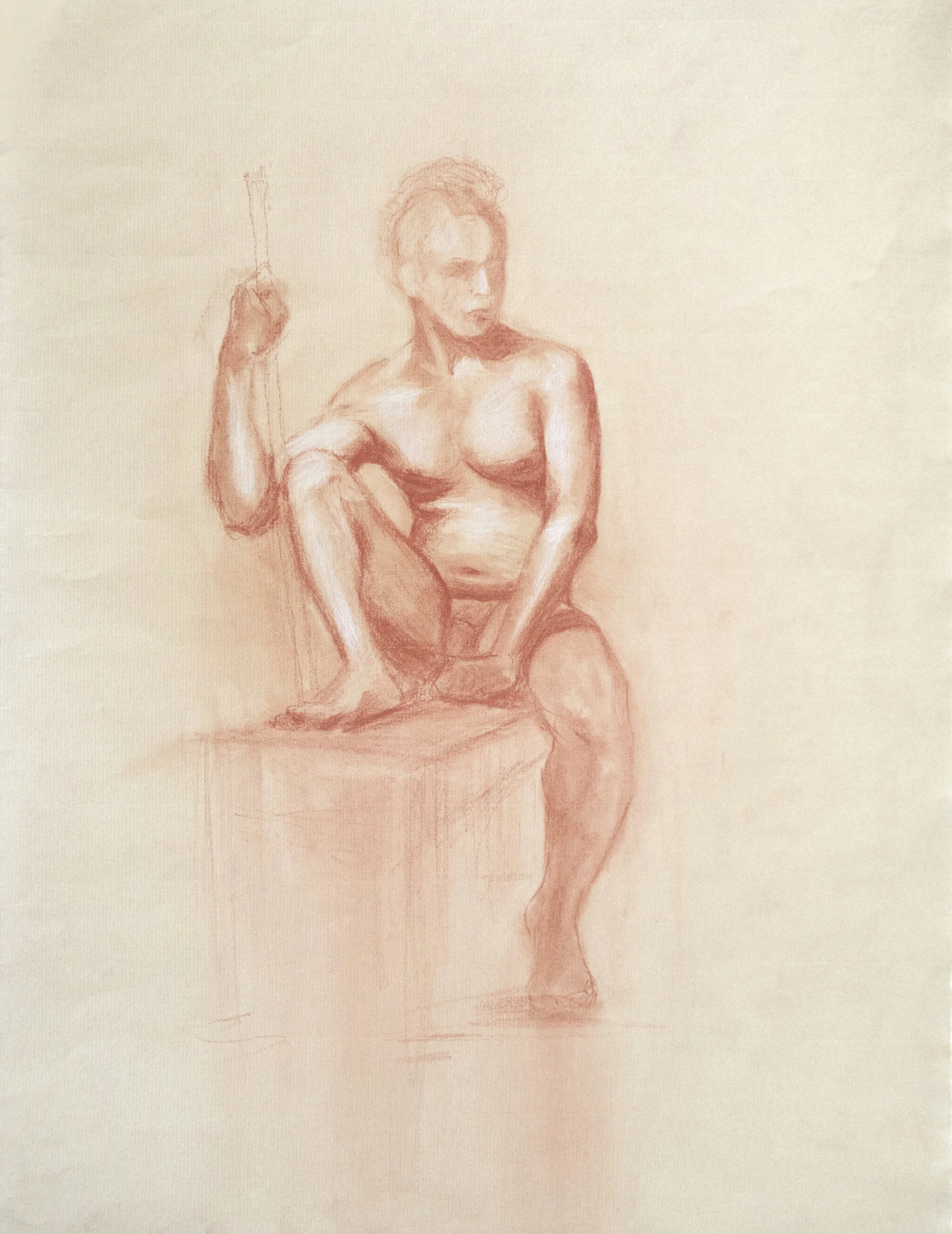  2017 - Red and white pastel on toned paper. 
