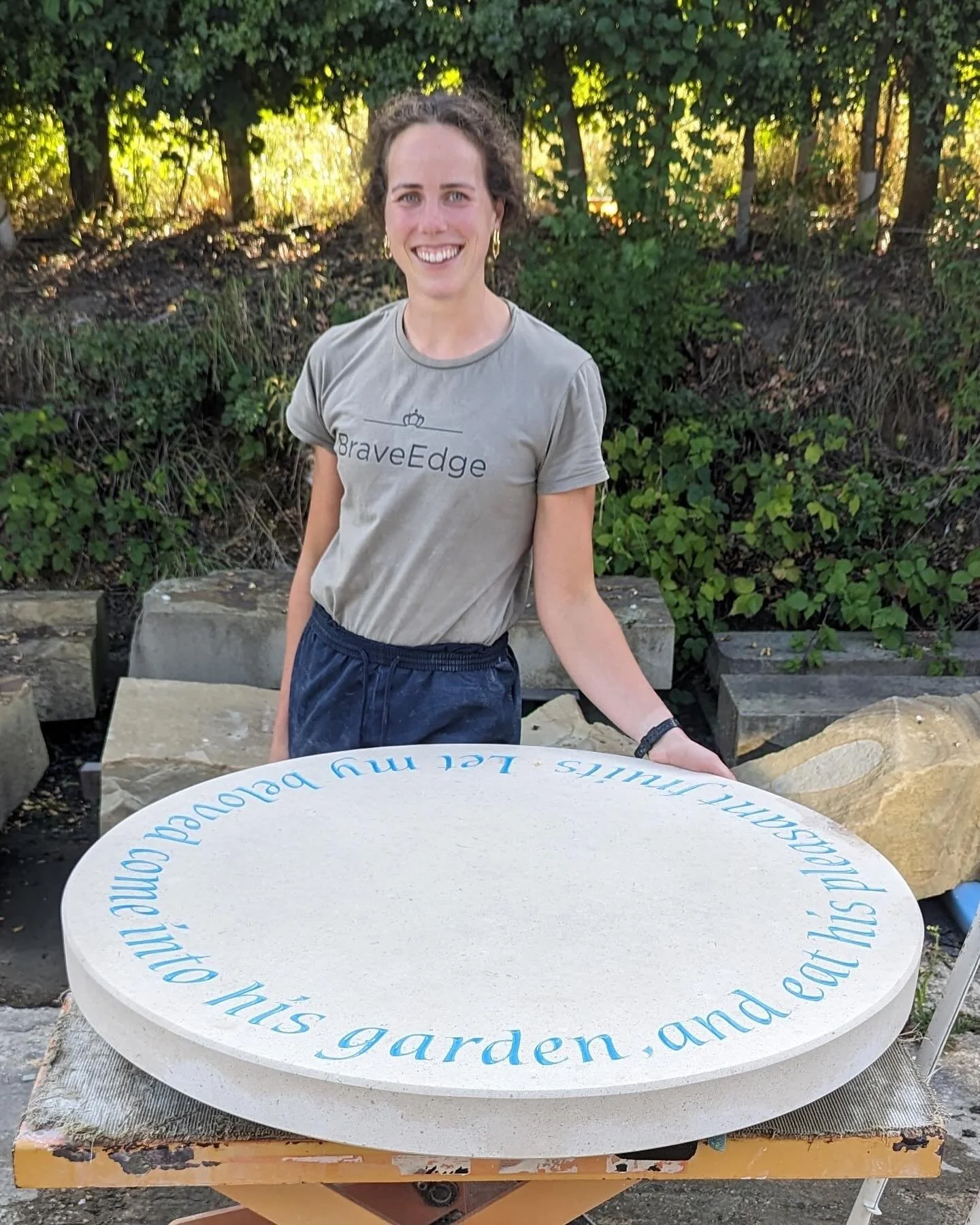 We give huge thanks to letter cutter, The Reverend Robyn Golden Hann, who has generously donated this lettered table top she carved to the trust, for our Art and Memory Collection.
 
This is a great addition to the collection inside the church, St Pe