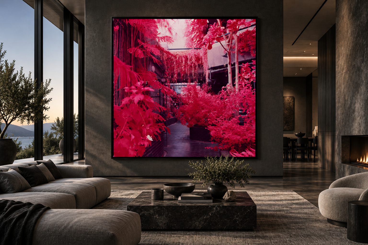 Magenta Garden in a Moody Modern Lounge.png